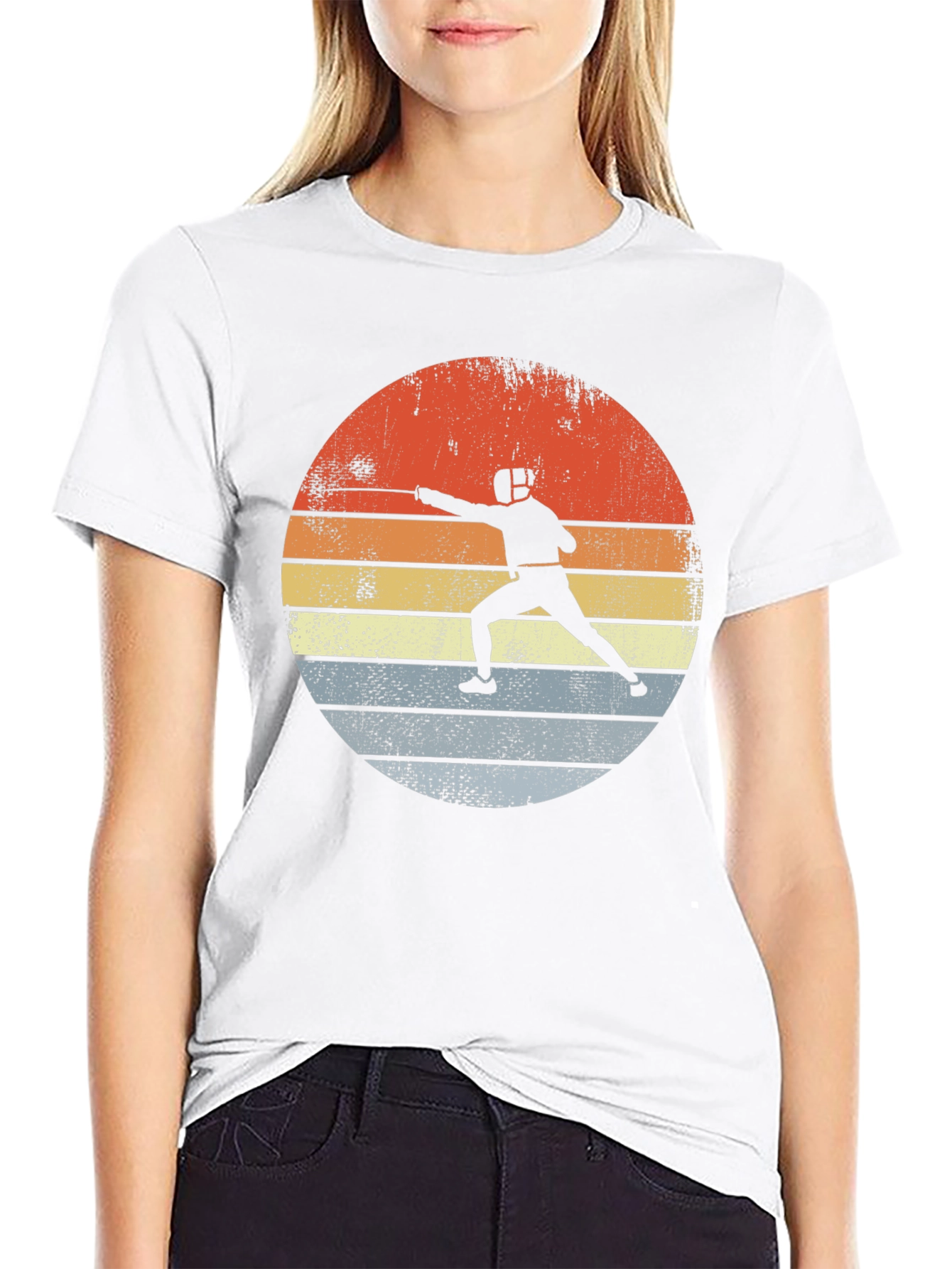 Fencing Sunset Graphic Tee - Retro Sportswear