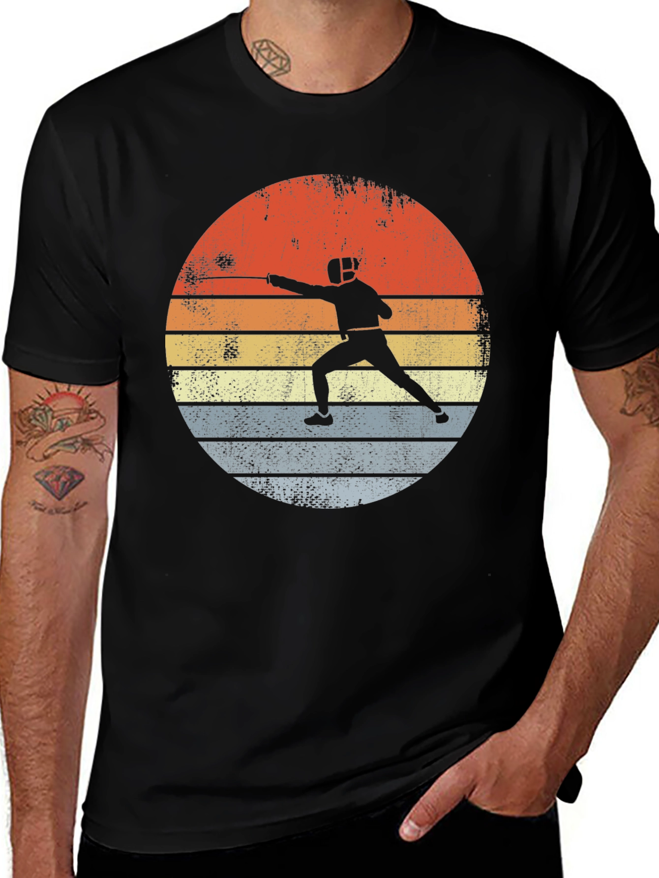 Fencing Sunset Graphic Tee - Retro Sportswear