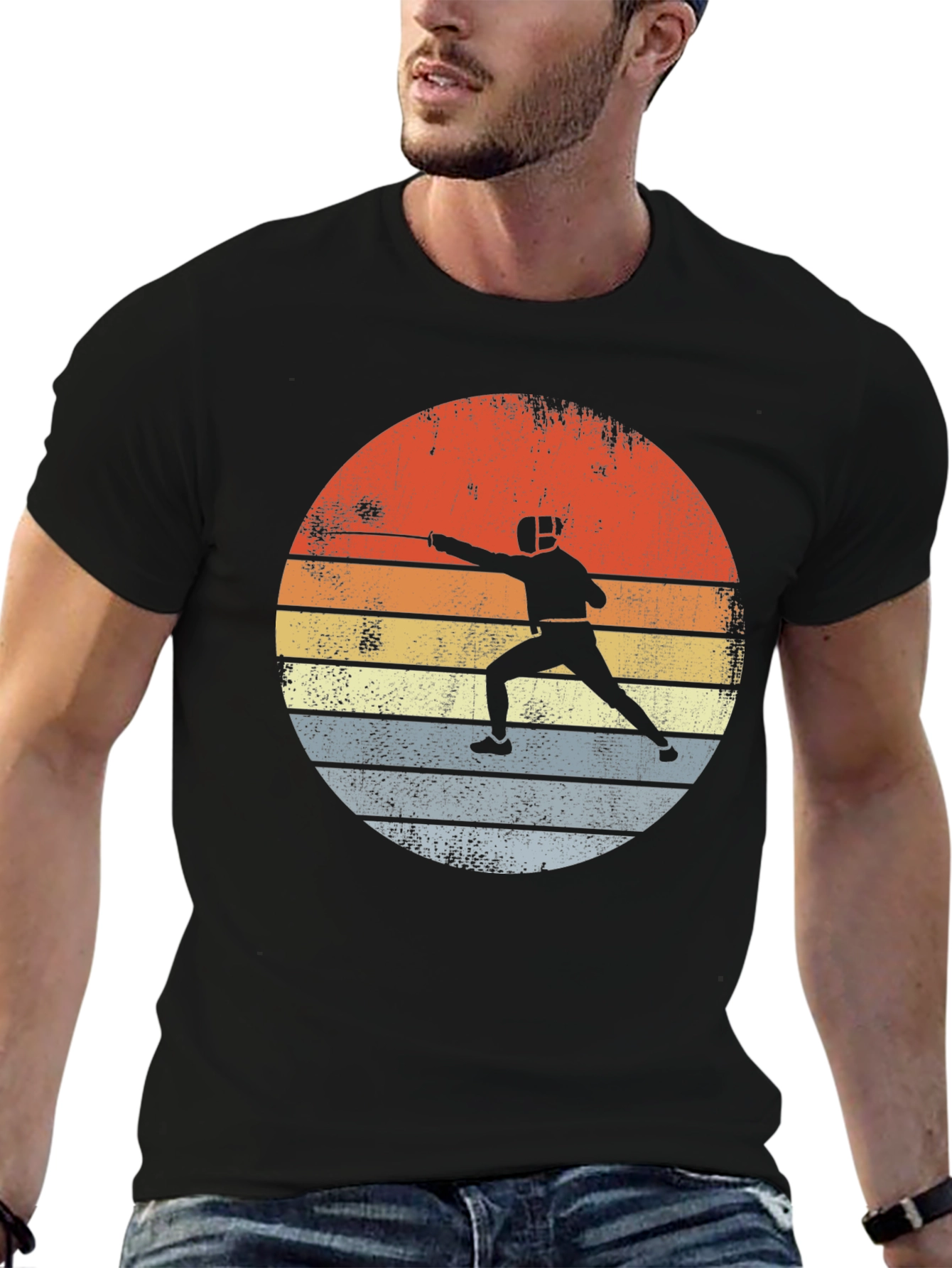 Fencing Sunset Graphic Tee - Retro Sportswear