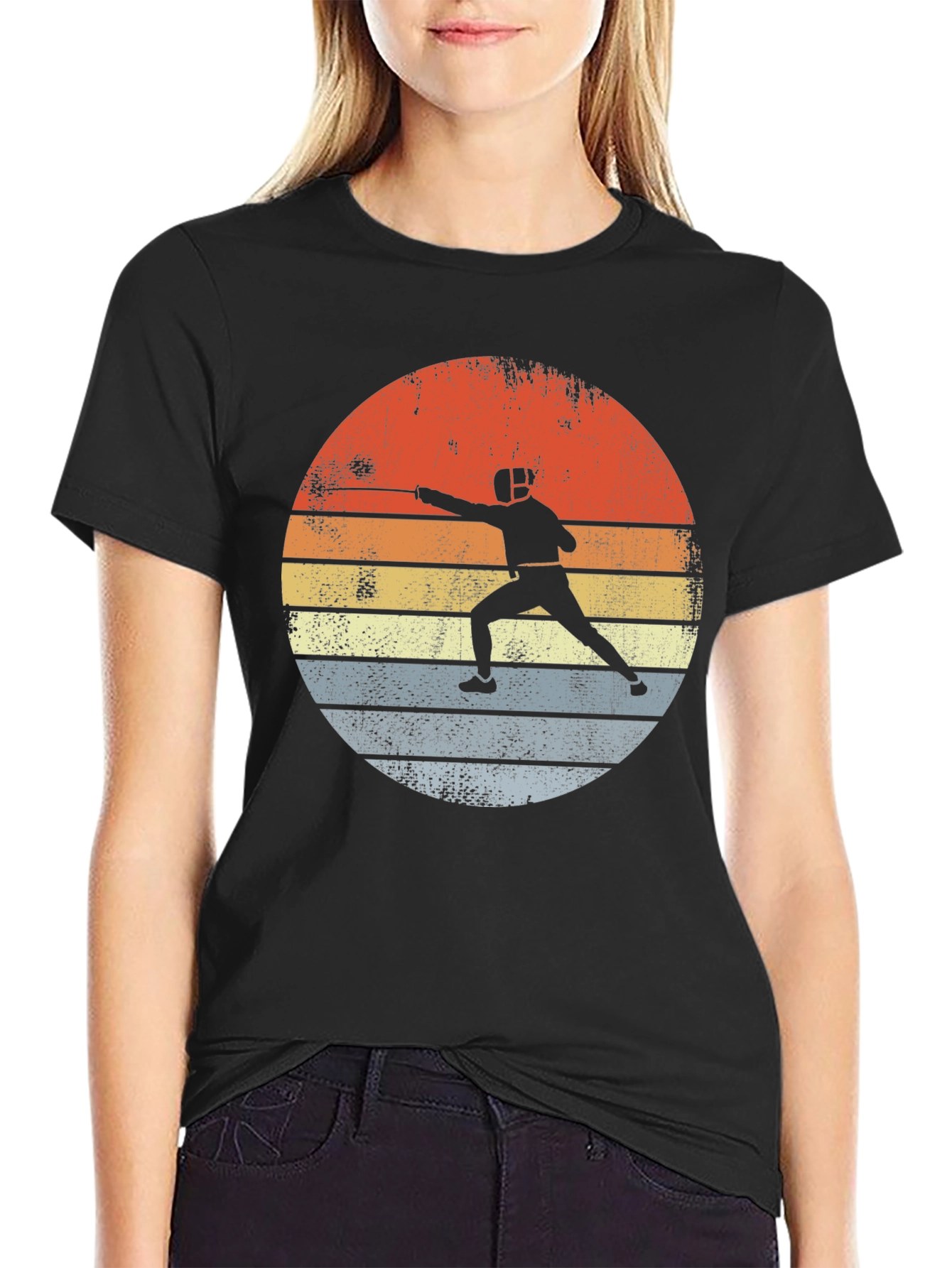 Fencing Sunset Graphic Tee - Retro Sportswear