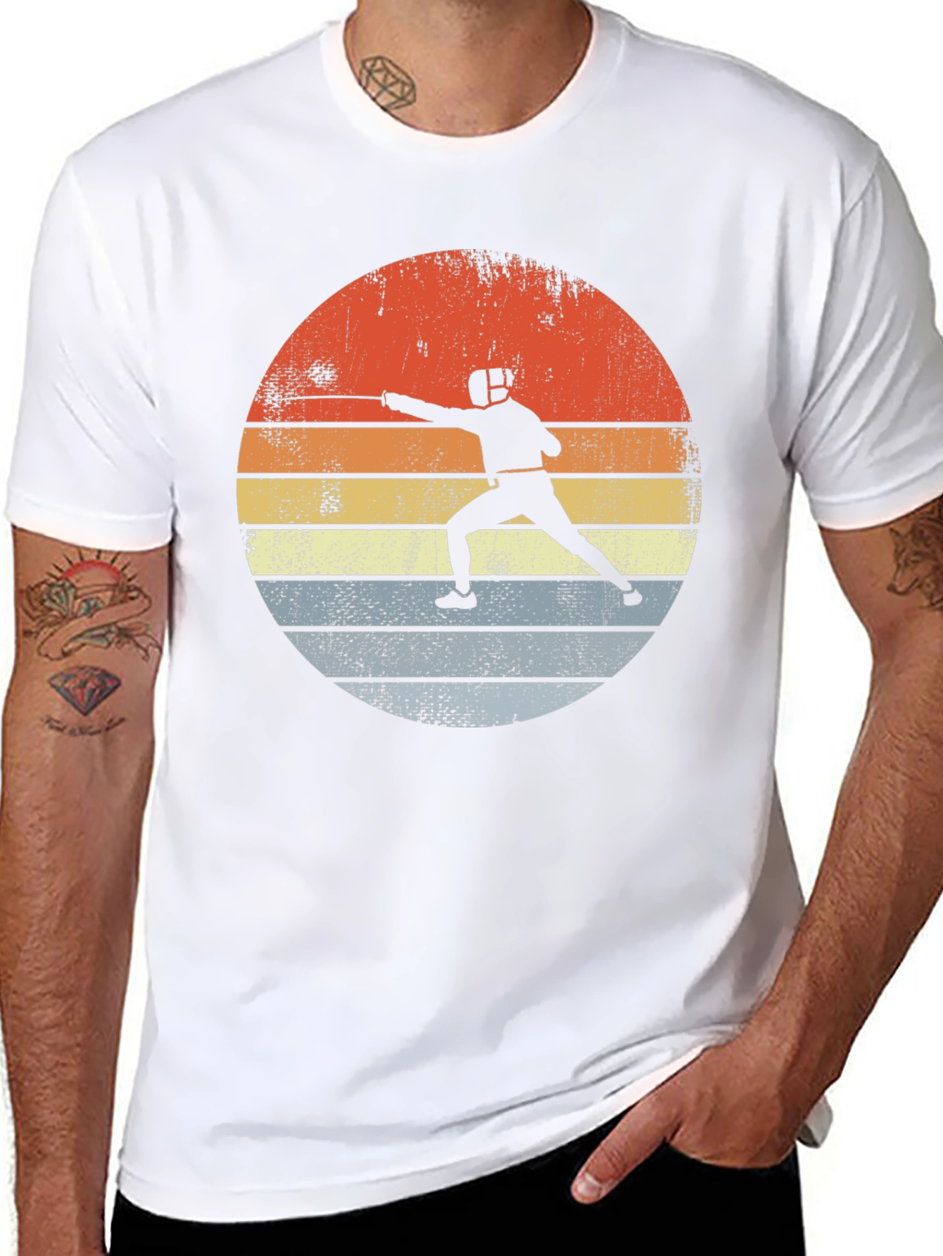 Fencing Sunset Graphic Tee - Retro Sportswear