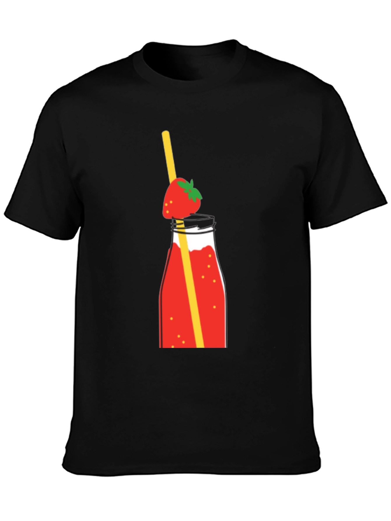 Strawberry Smoothie Graphic Tee - Casual Black T-Shirt