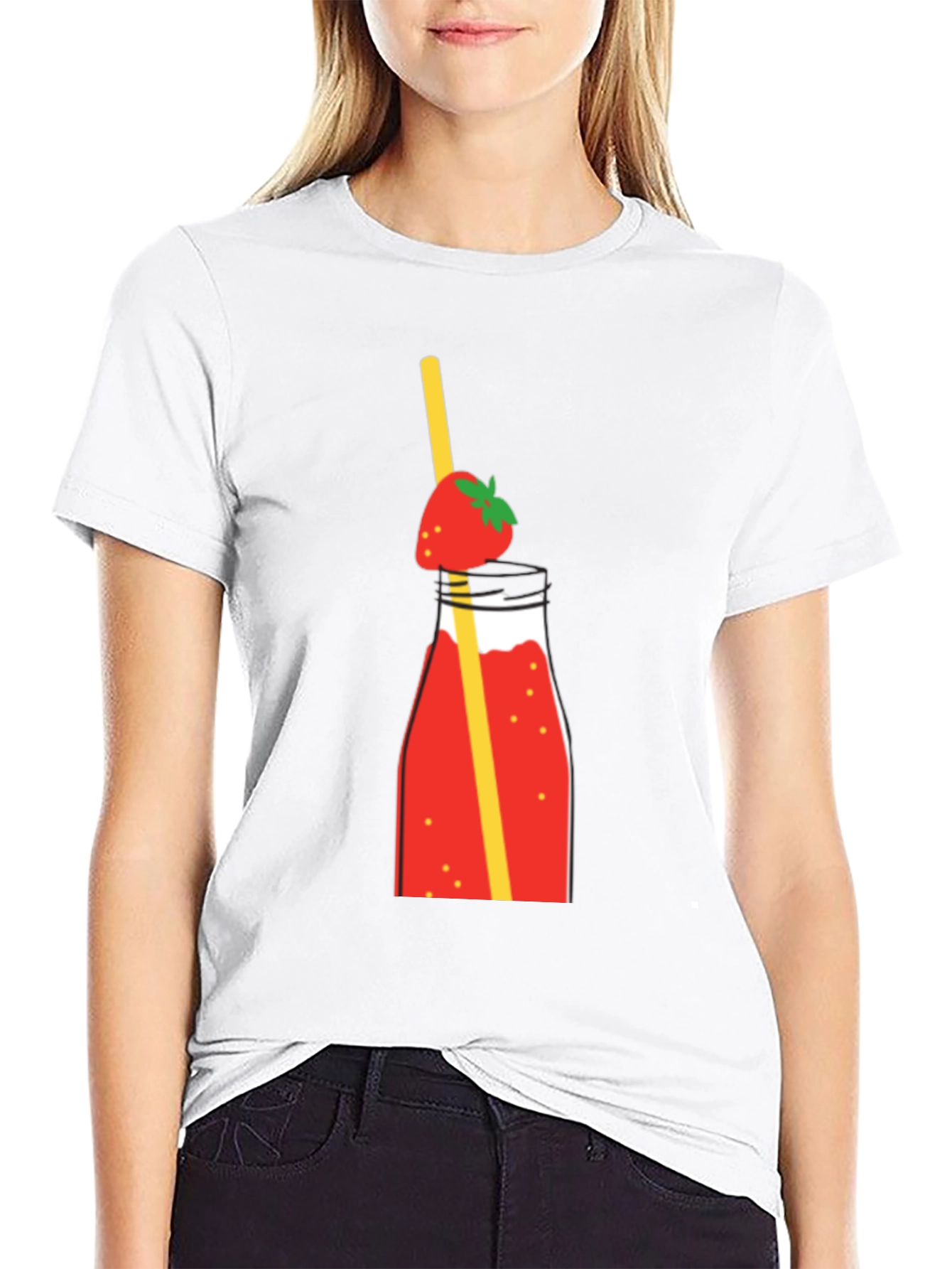 Strawberry Smoothie Graphic Tee - Casual Black T-Shirt