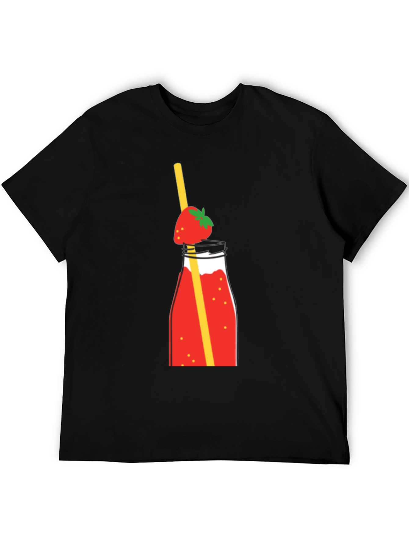 Strawberry Smoothie Graphic Tee - Casual Black T-Shirt