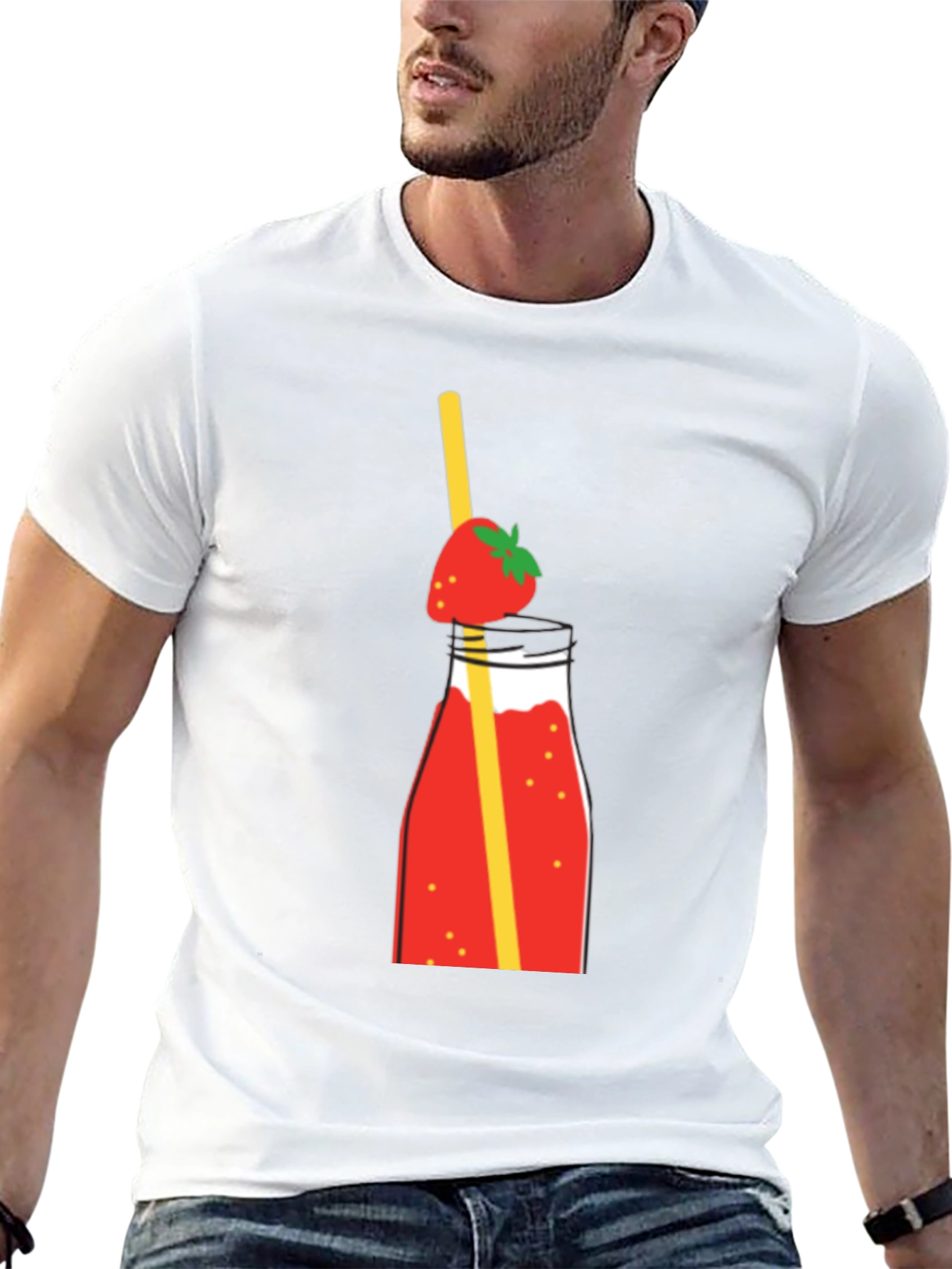 Strawberry Smoothie Graphic Tee - Casual Black T-Shirt