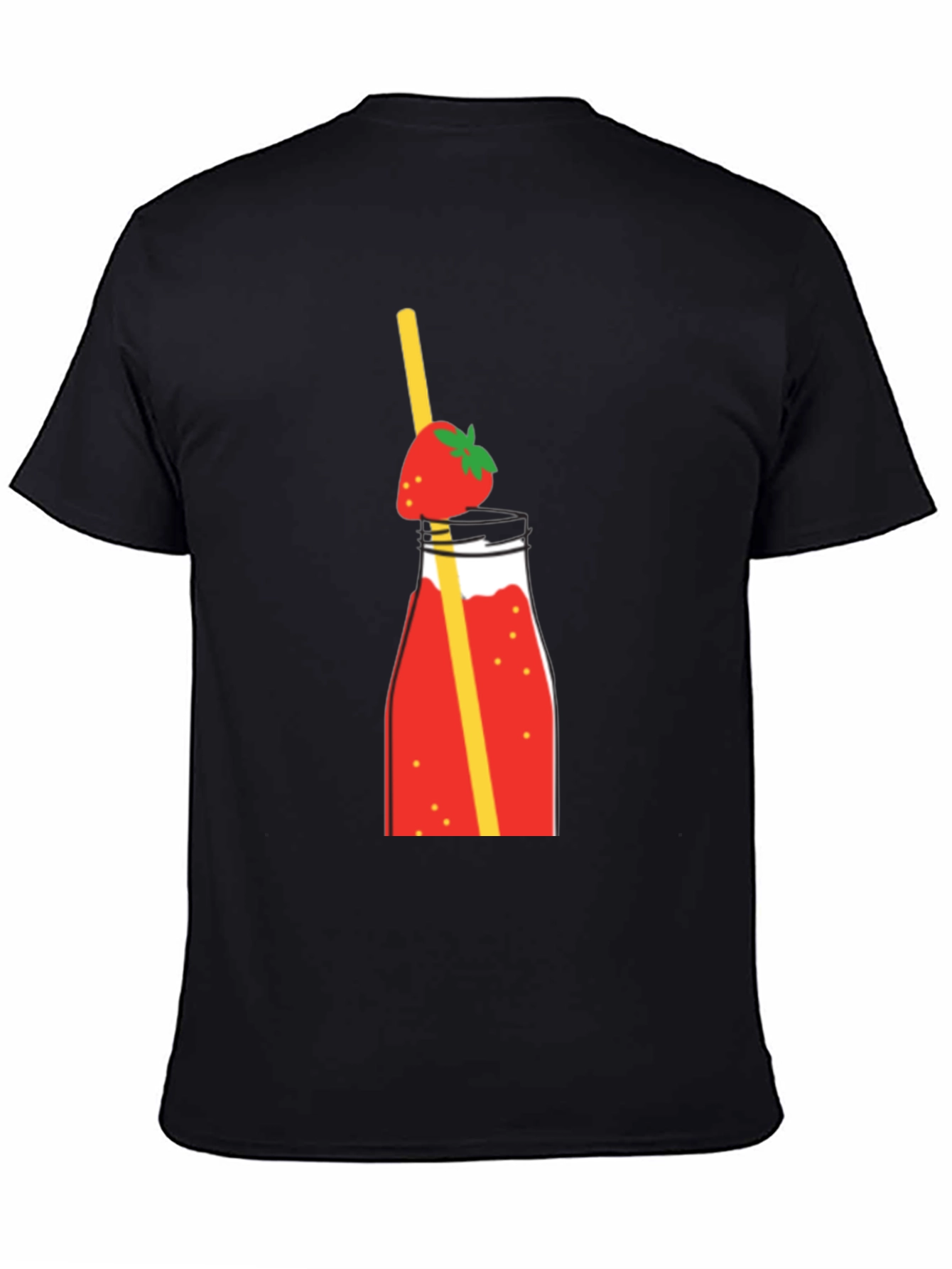 Strawberry Smoothie Graphic Tee - Casual Black T-Shirt