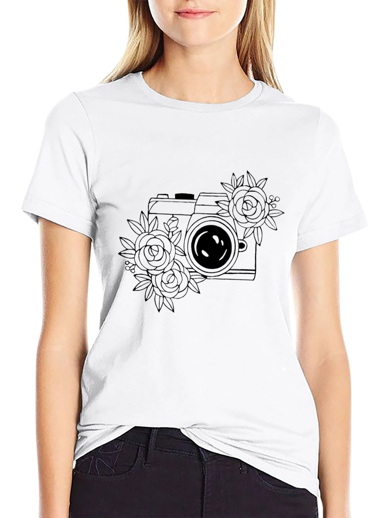 Floral Camera Graphic Tee - Classic Black T-Shirt