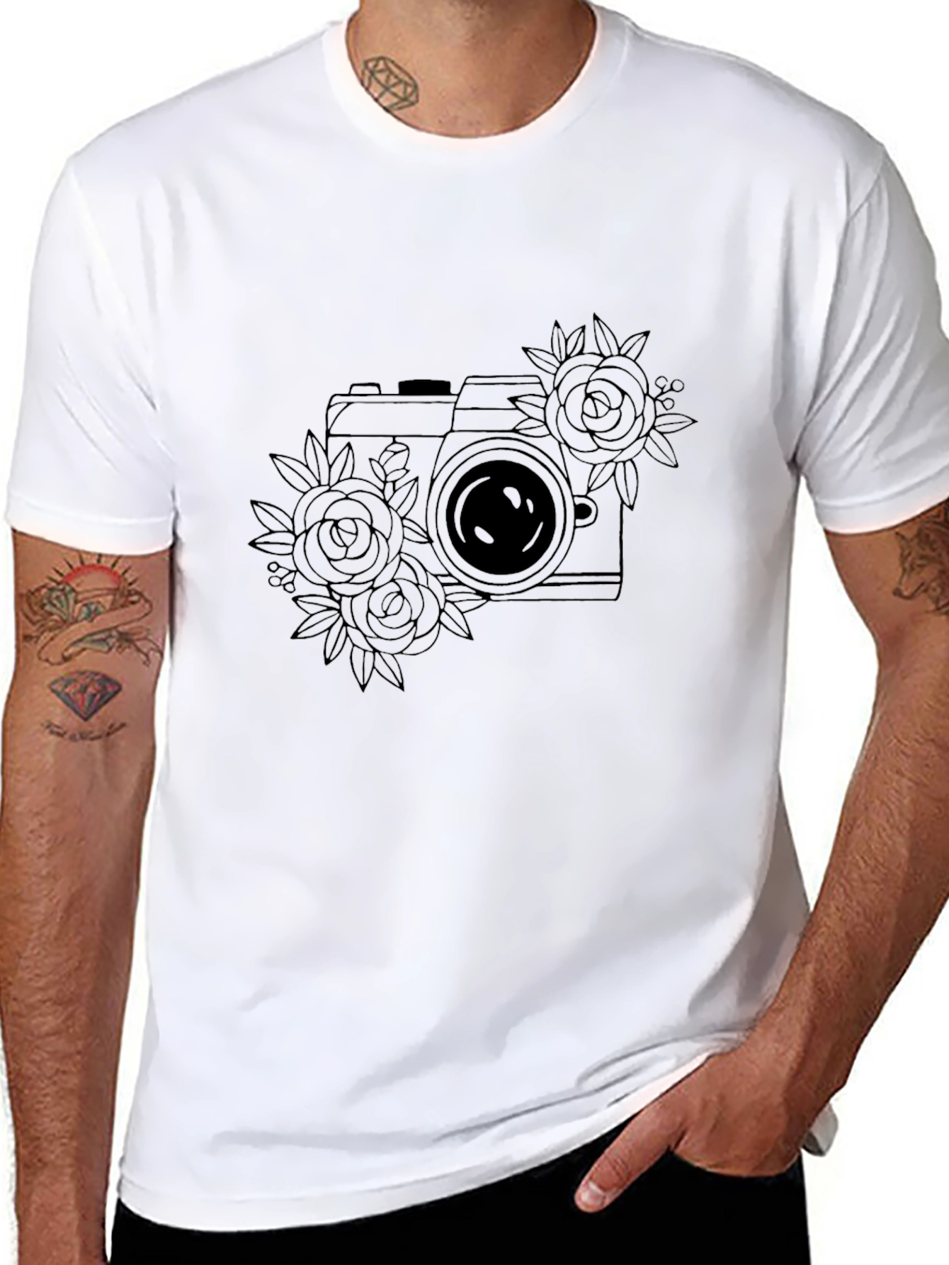 Floral Camera Graphic Tee - Classic Black T-Shirt