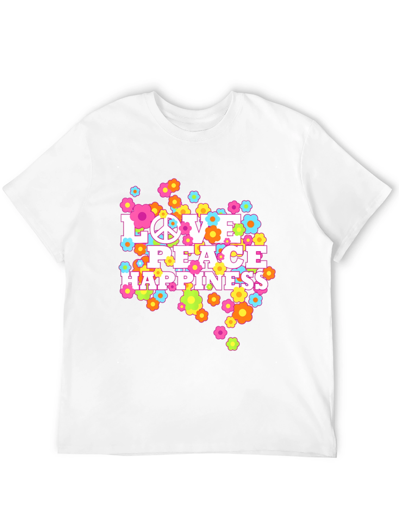 Love Peace Happiness Graphic Tee - Retro Style