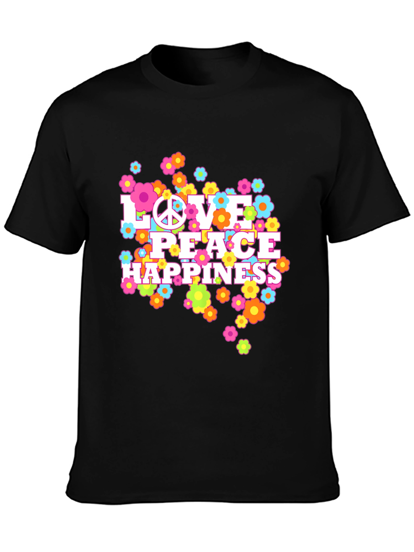 Love Peace Happiness Graphic Tee - Retro Style