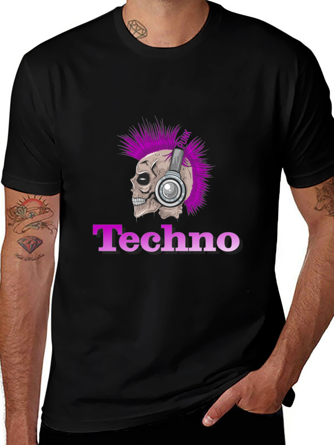 Techno Punk Skull Graphic T-Shirt