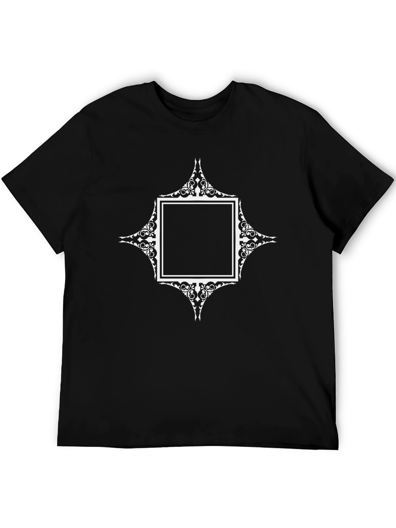 Black T-Shirt with Ornate Square Graphic Design