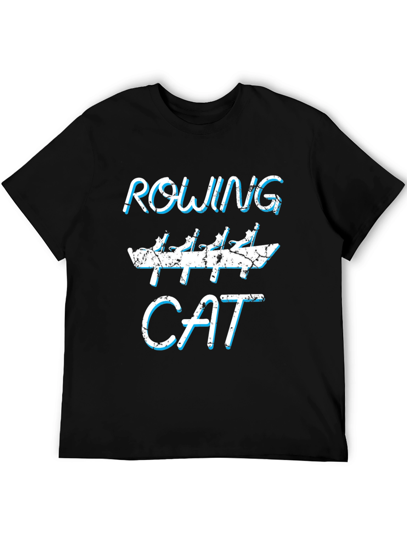 Rowing Cat Graphic Tee - Funny Black Cotton T-Shirt