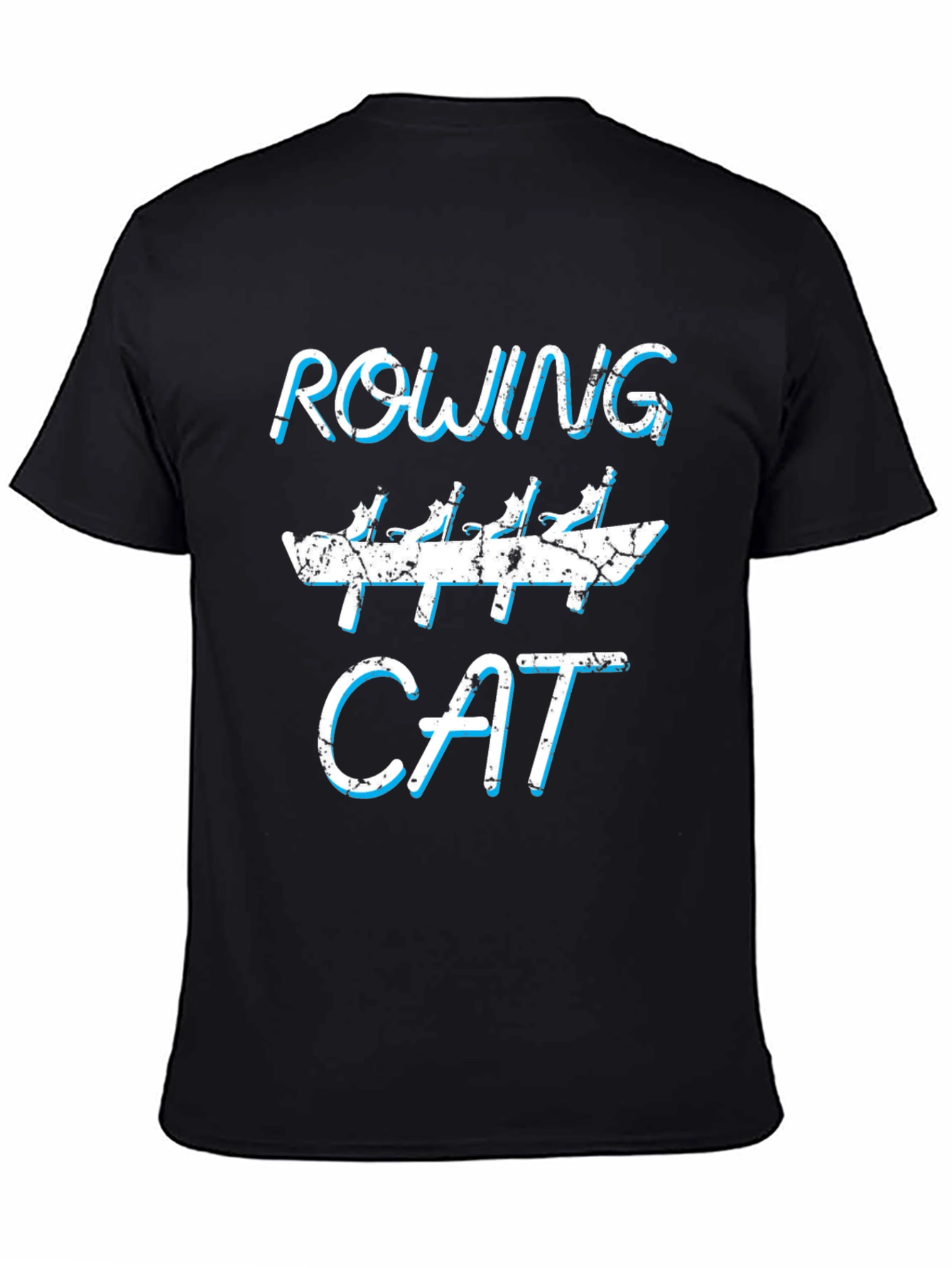 Rowing Cat Graphic Tee - Funny Black Cotton T-Shirt