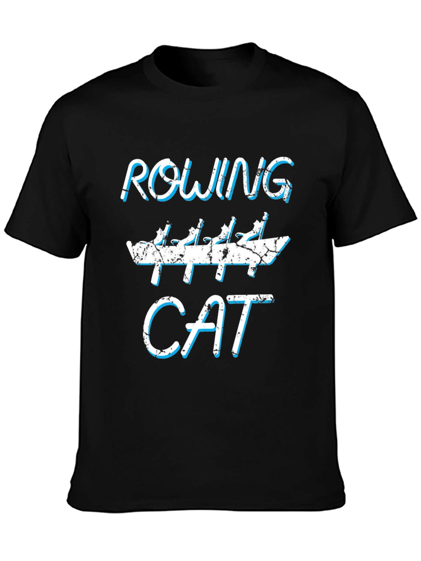 Rowing Cat Graphic Tee - Funny Black Cotton T-Shirt