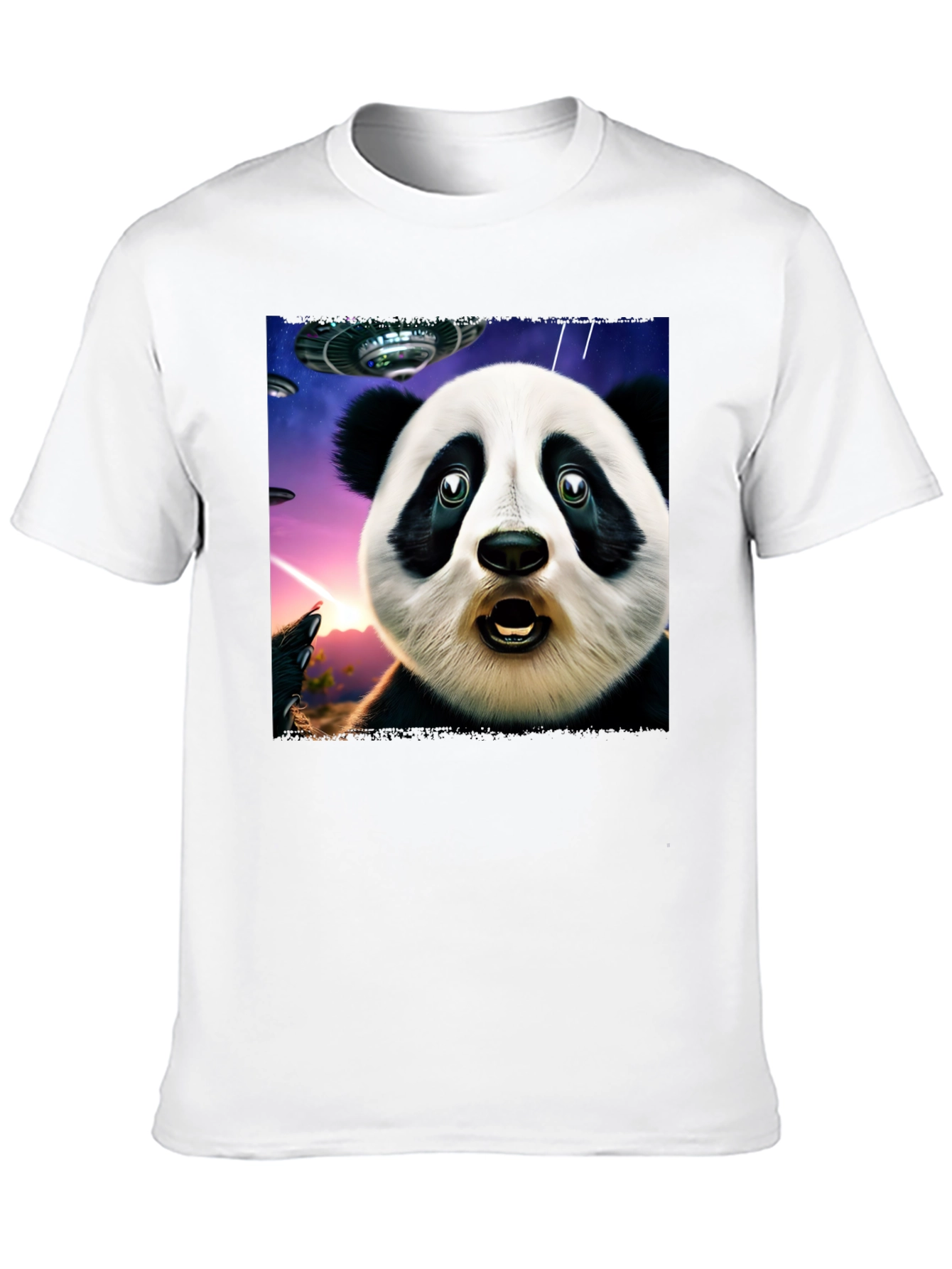 Surprised Panda UFO Black T-Shirt