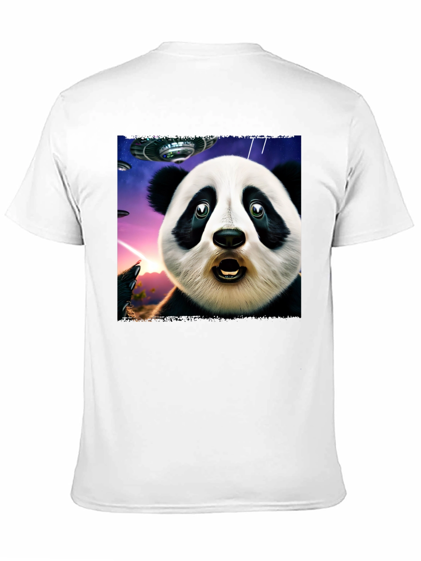 Surprised Panda UFO Black T-Shirt