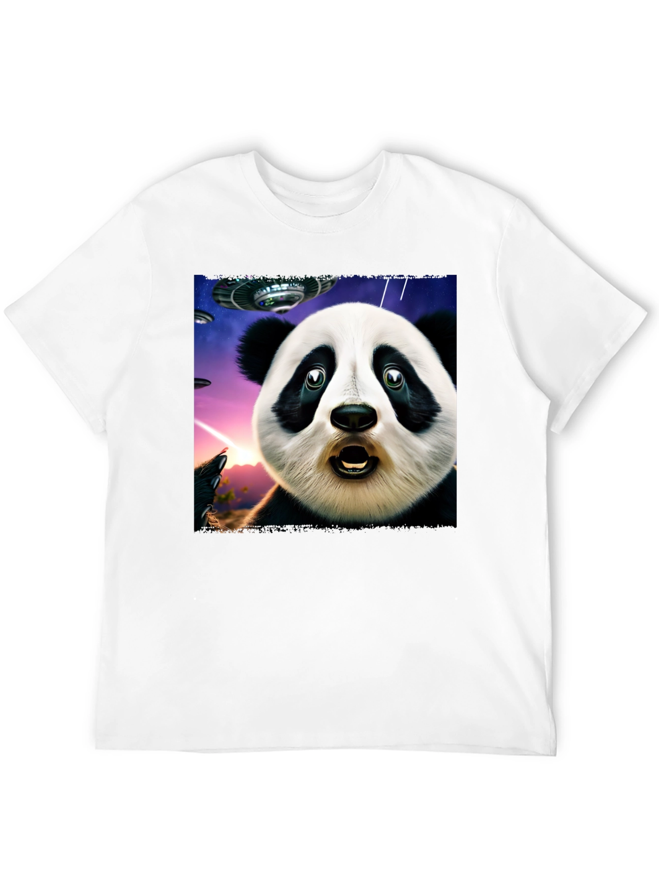 Surprised Panda UFO Black T-Shirt