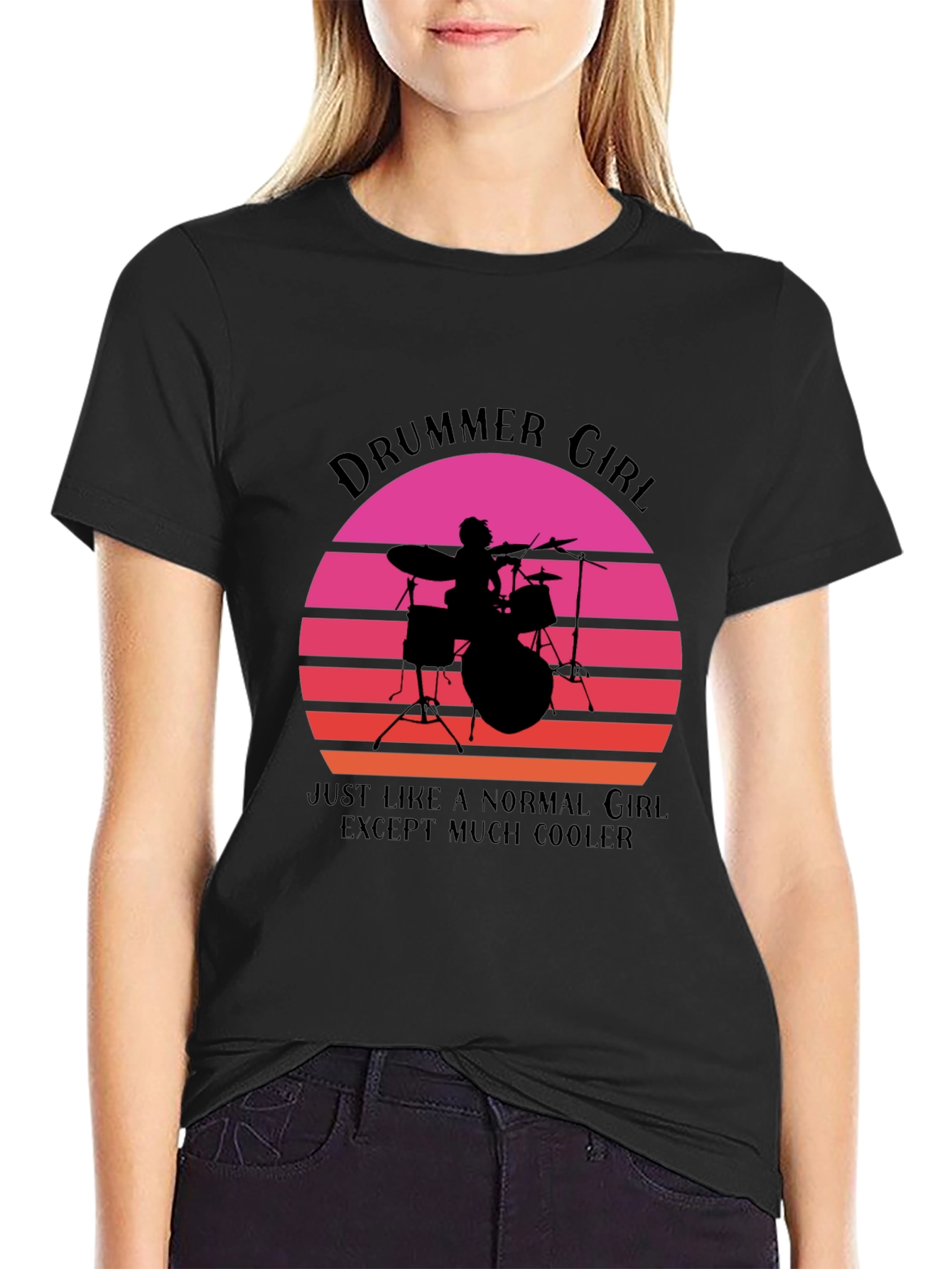 Drummer Girl Graphic T-Shirt - Cool Music Lover Tee