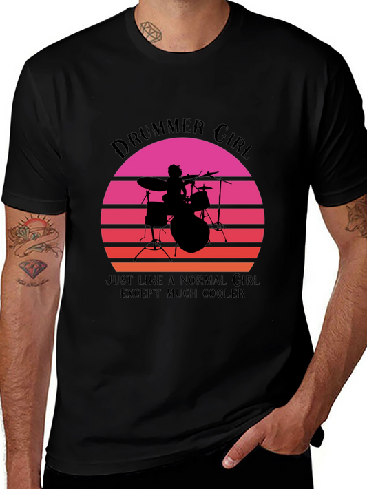Drummer Girl Graphic T-Shirt - Cool Music Lover Tee