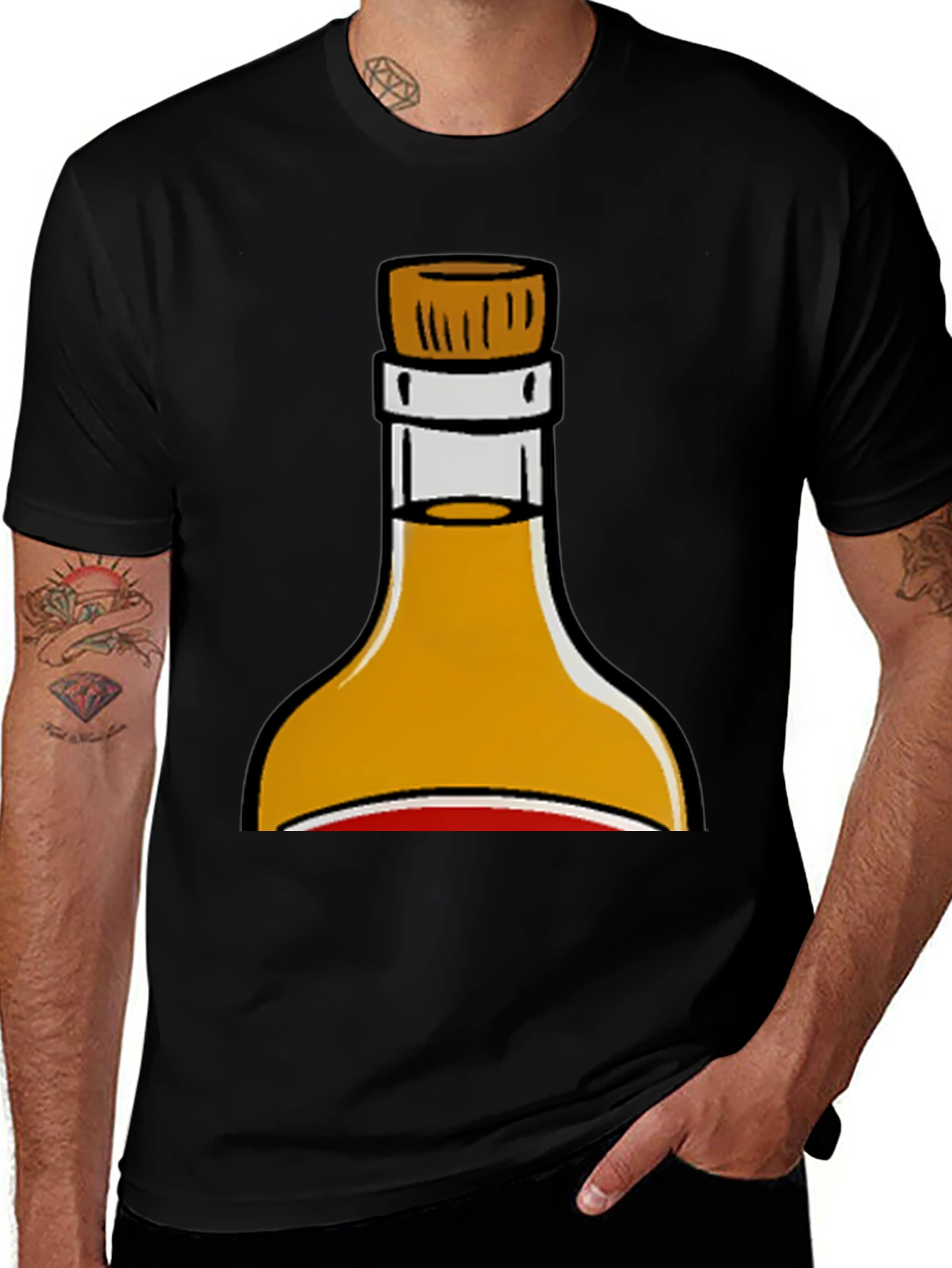 Sauce Bottle Graphic Print Black T-Shirt