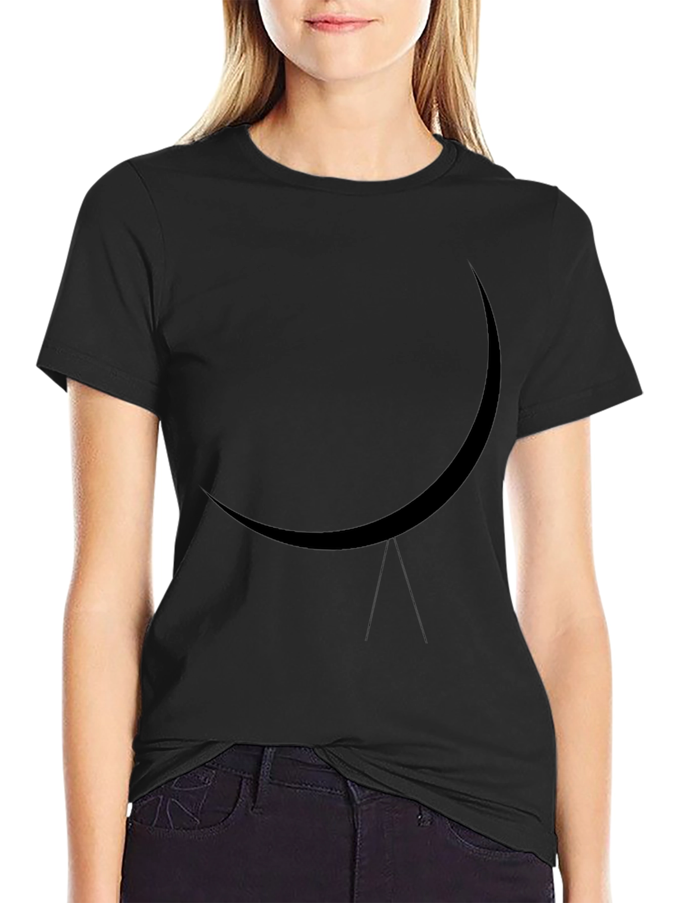 Minimalist Crescent Moon Black T-Shirt