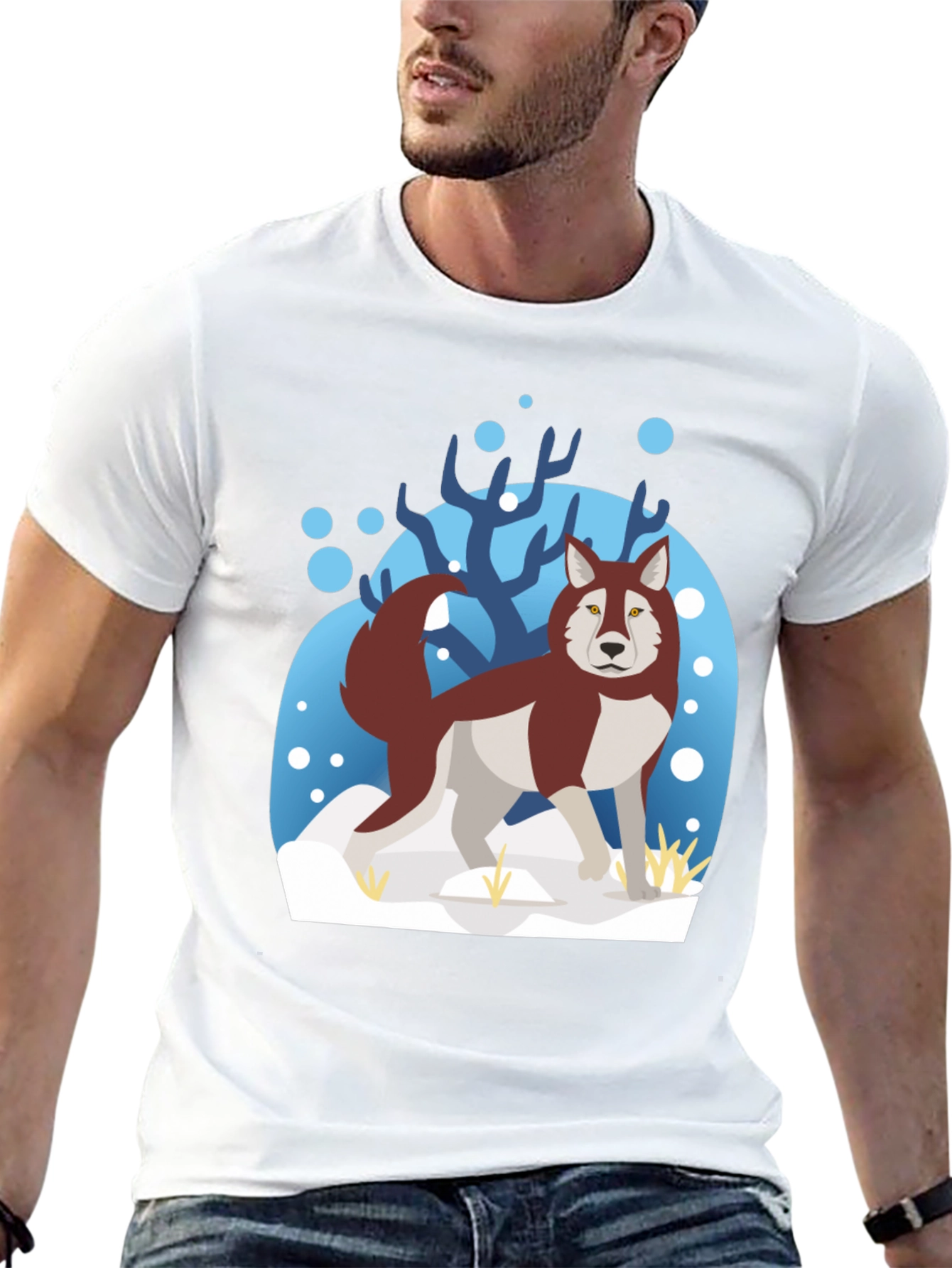 Husky Winter Scene Graphic Tee