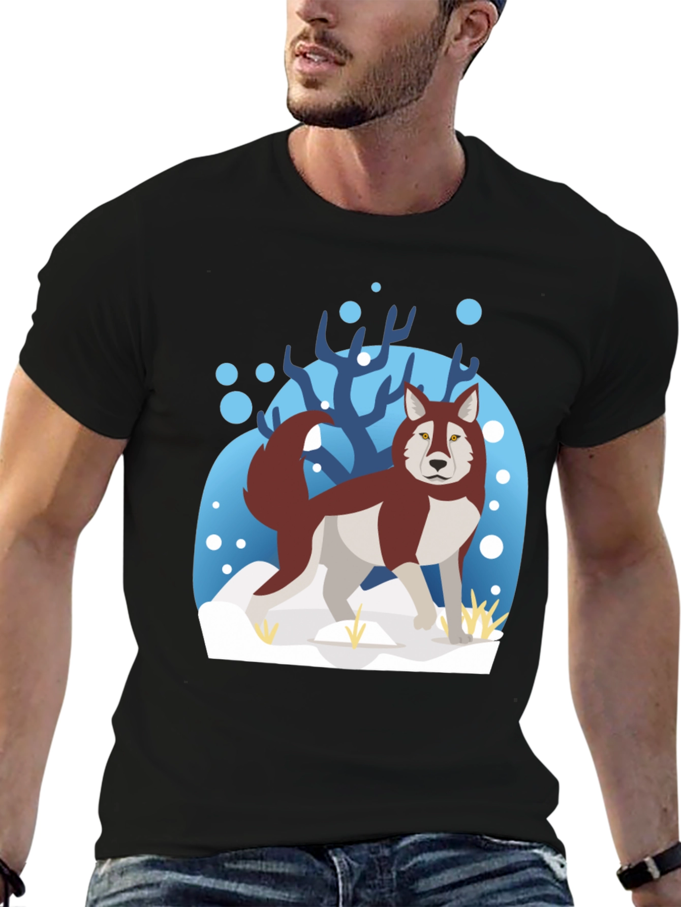 Husky Winter Scene Graphic Tee