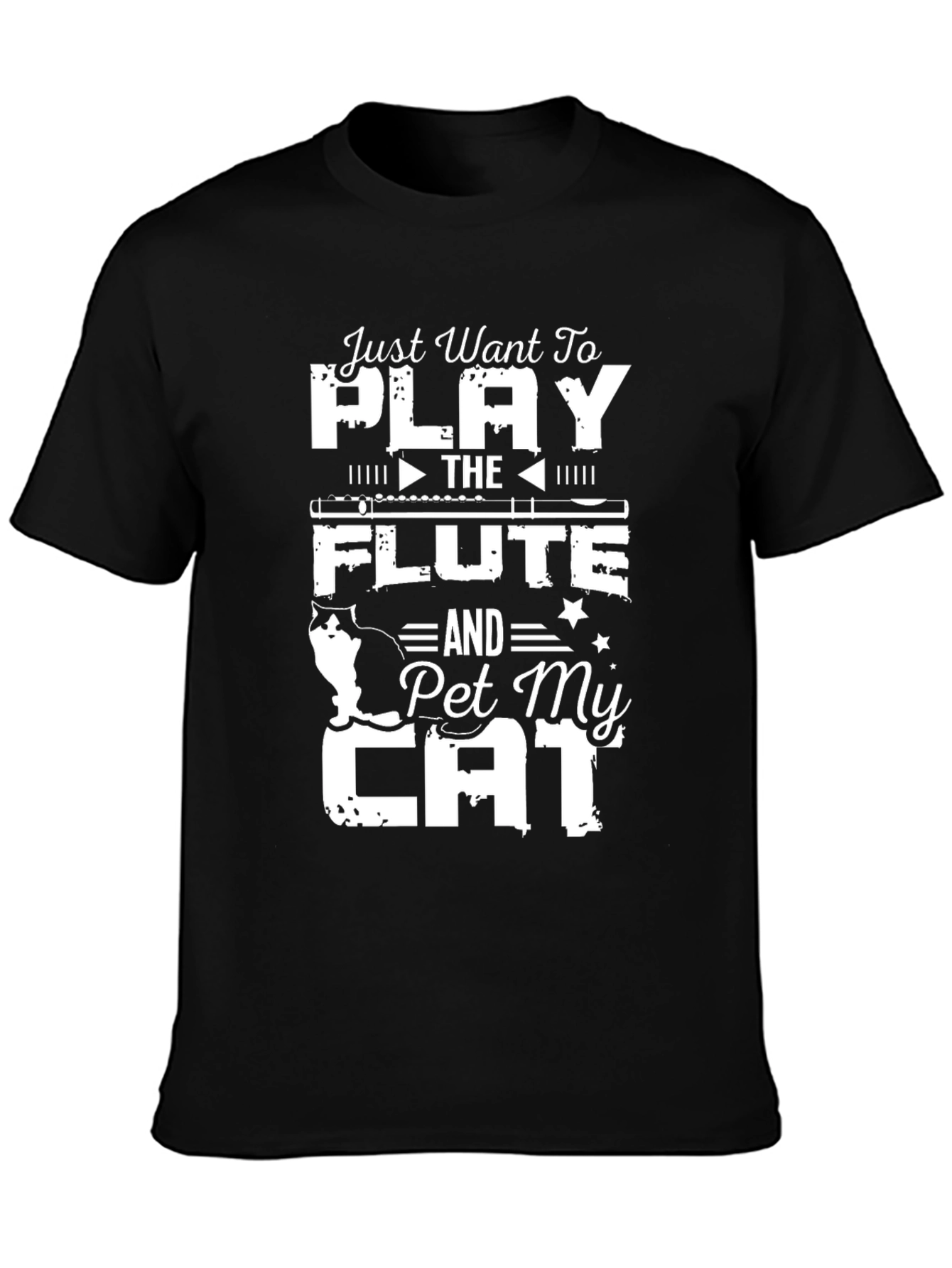 Play Flute & Pet Cat T-Shirt Black