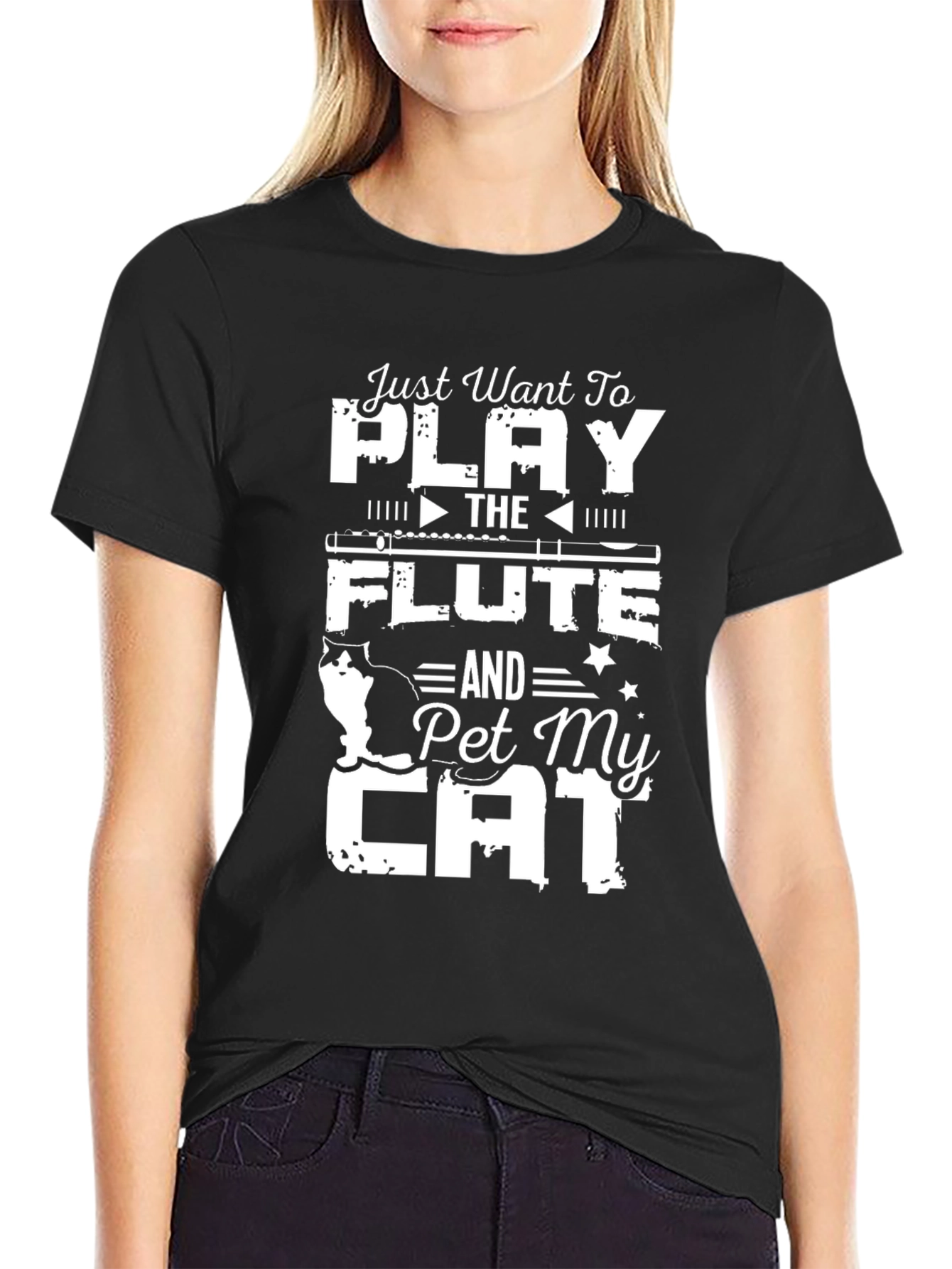 Play Flute & Pet Cat T-Shirt Black