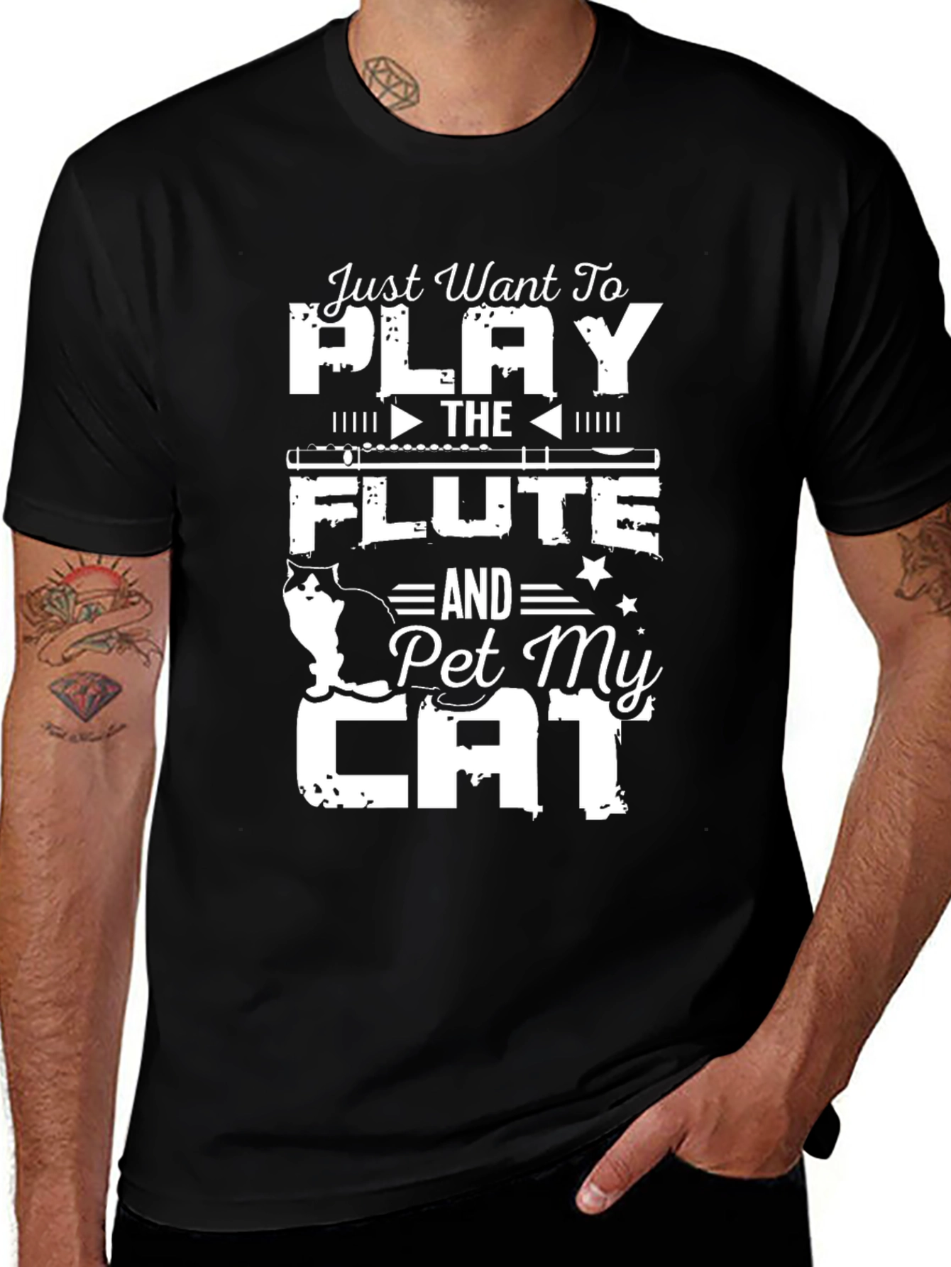 Play Flute & Pet Cat T-Shirt Black