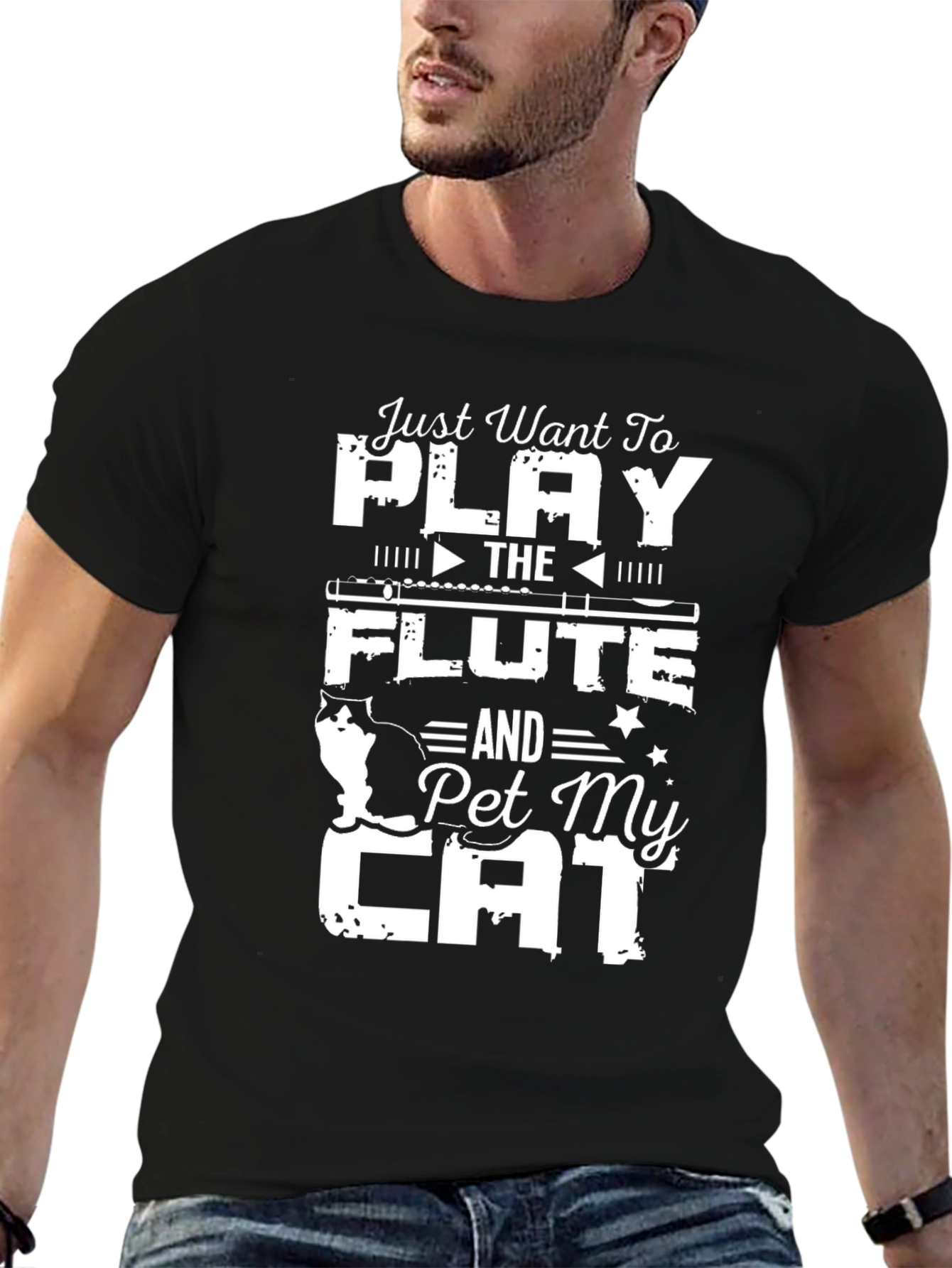 Play Flute & Pet Cat T-Shirt Black