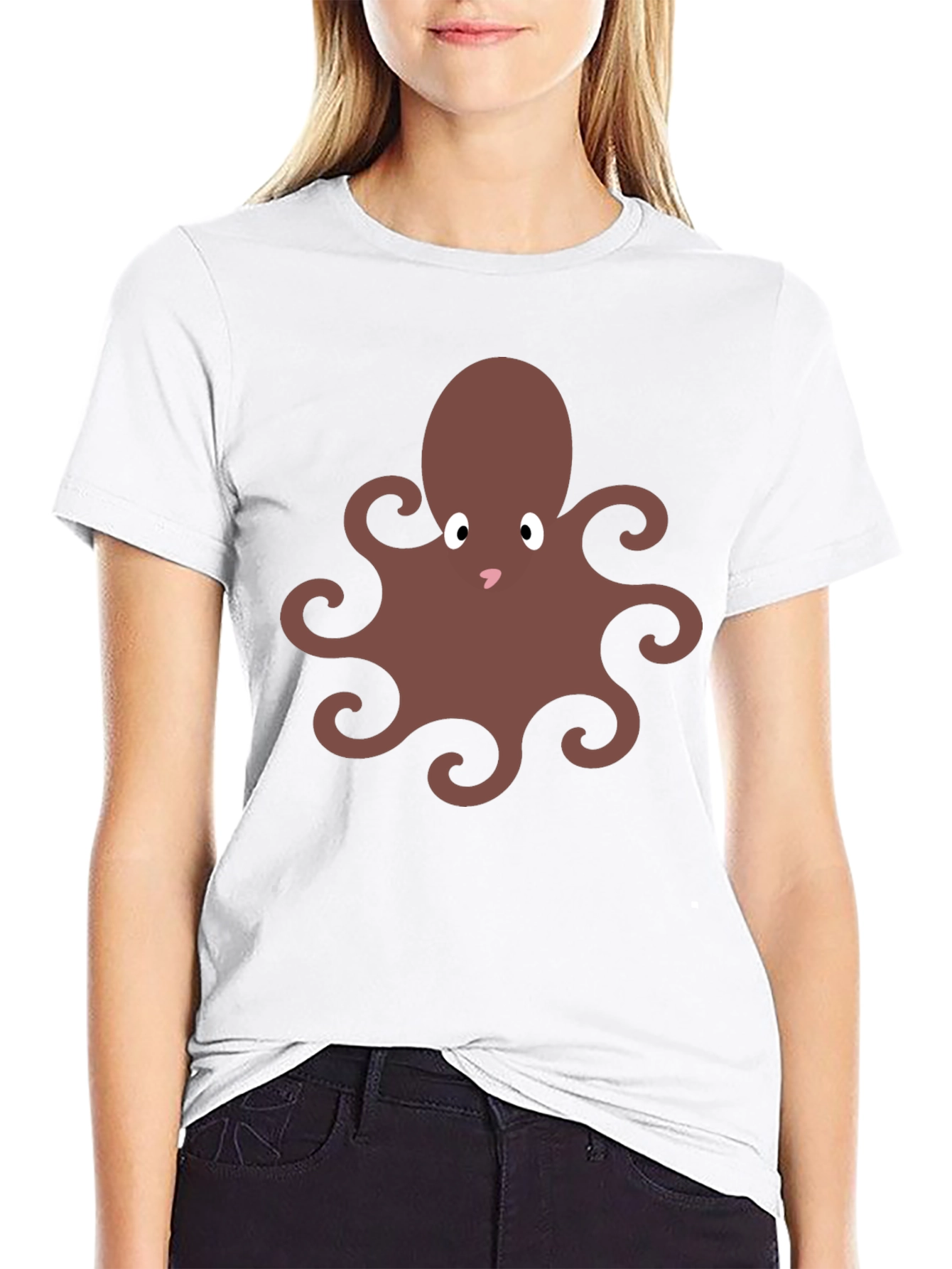 Cute Octopus Graphic Tee - Black Cotton Blend Shirt
