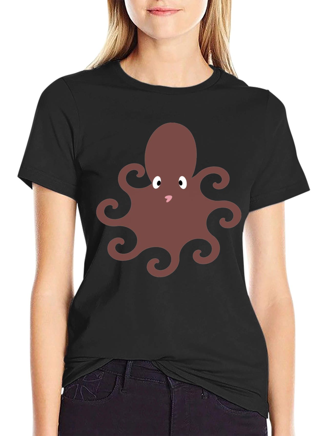 Cute Octopus Graphic Tee - Black Cotton Blend Shirt