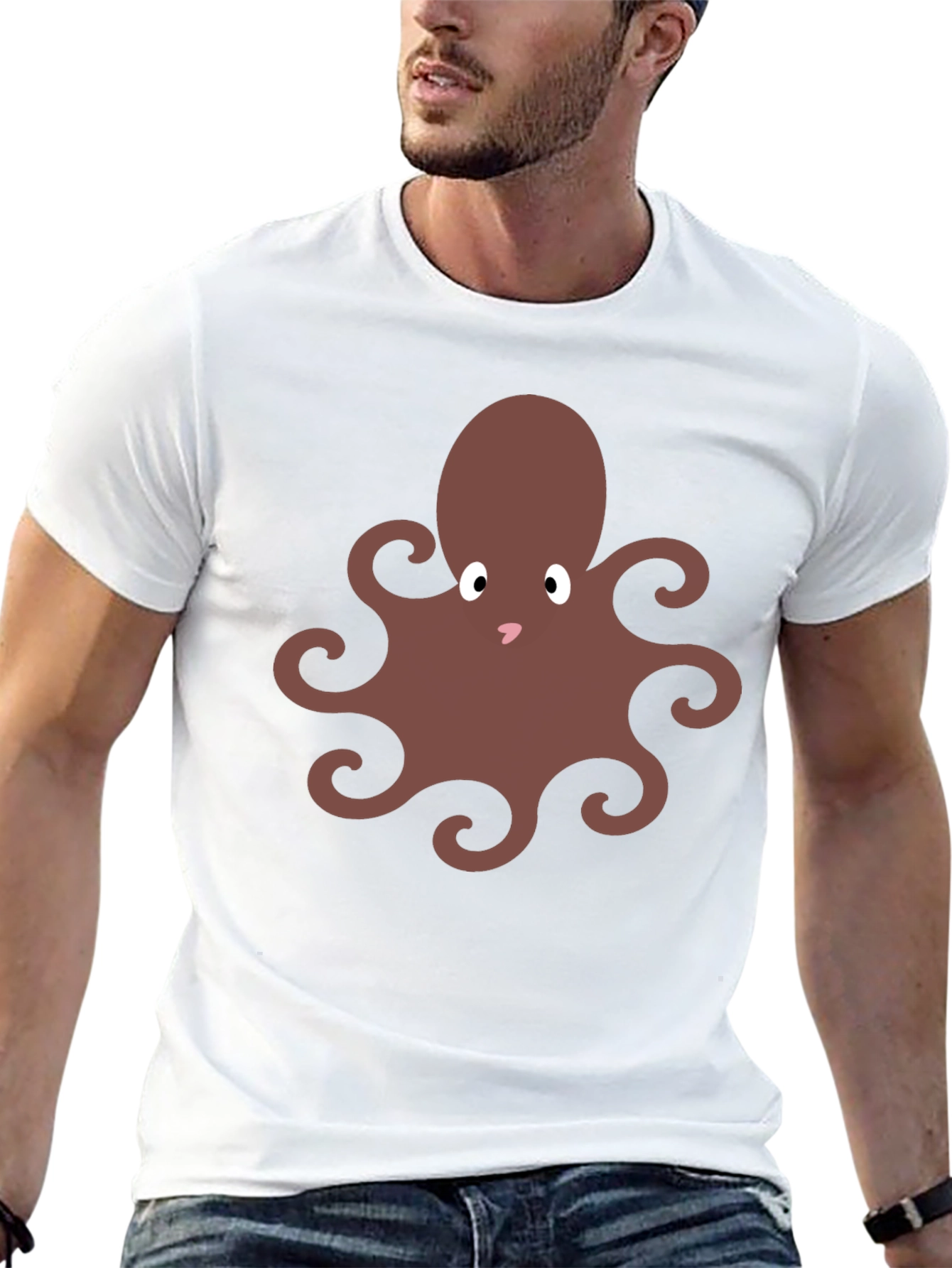 Cute Octopus Graphic Tee - Black Cotton Blend Shirt