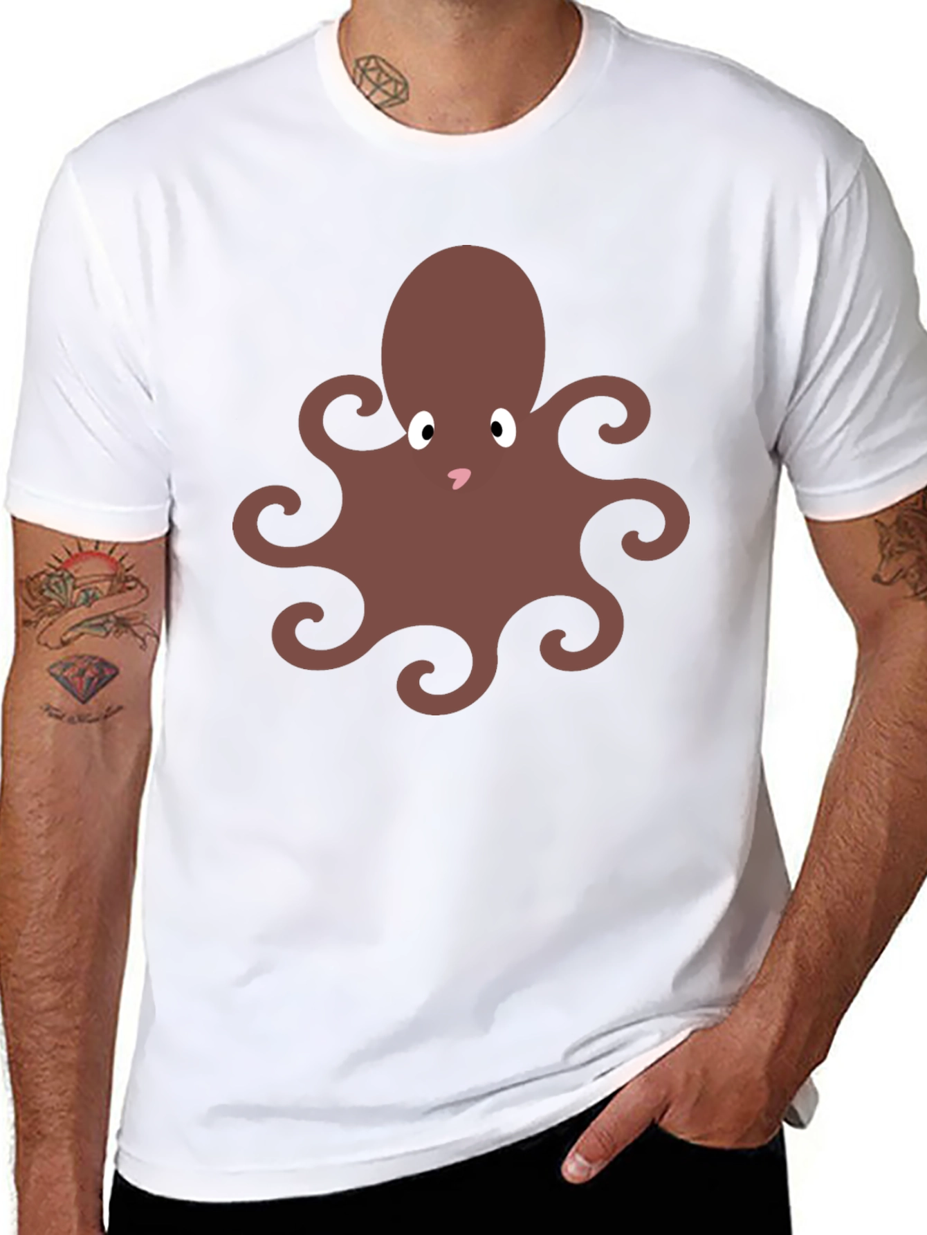 Cute Octopus Graphic Tee - Black Cotton Blend Shirt