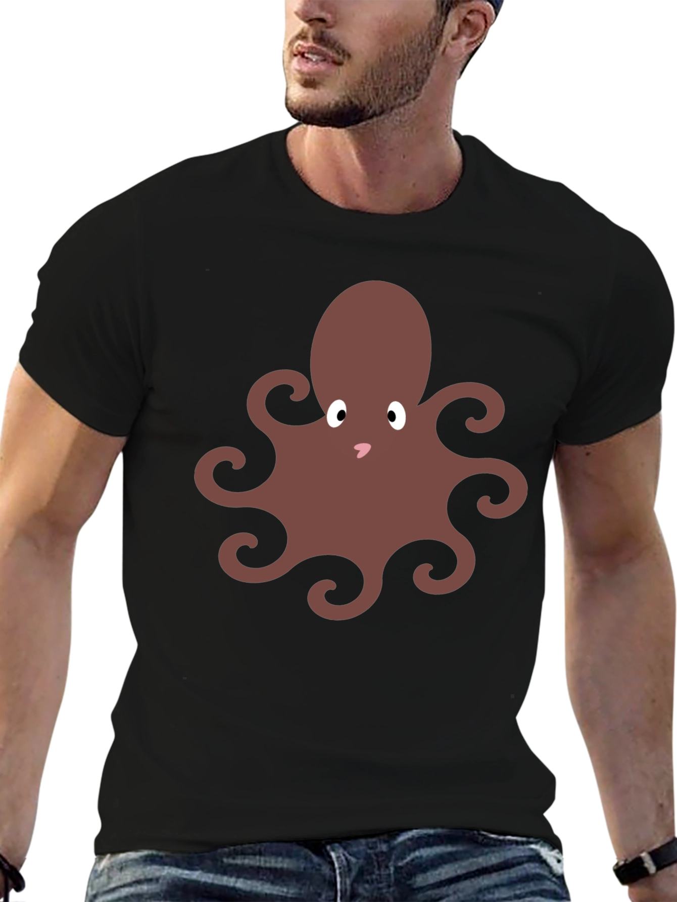 Cute Octopus Graphic Tee - Black Cotton Blend Shirt