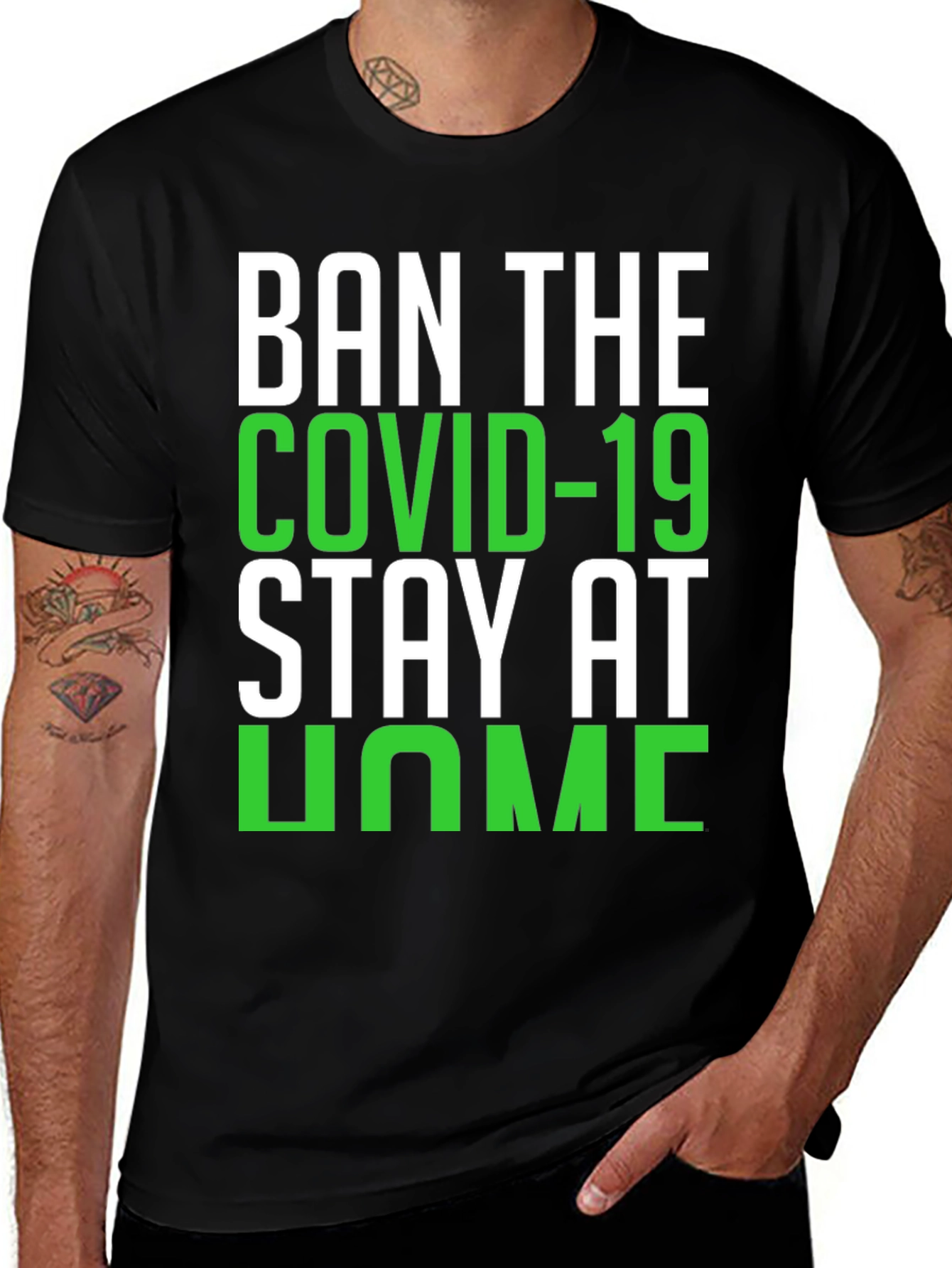 Ban COVID-19 Stay Home Black T-Shirt
