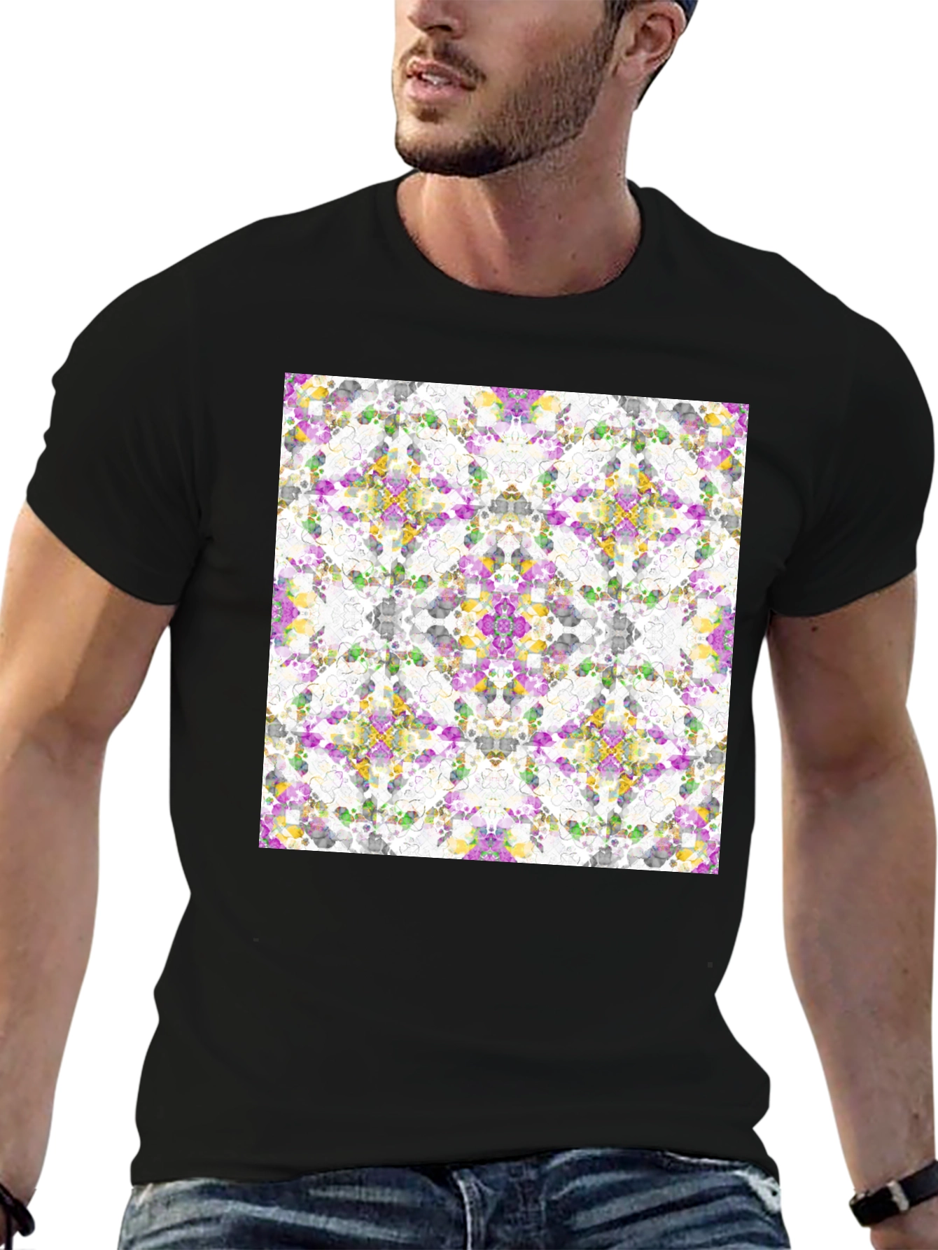 Kaleidoscope Mosaic Print Black T-Shirt