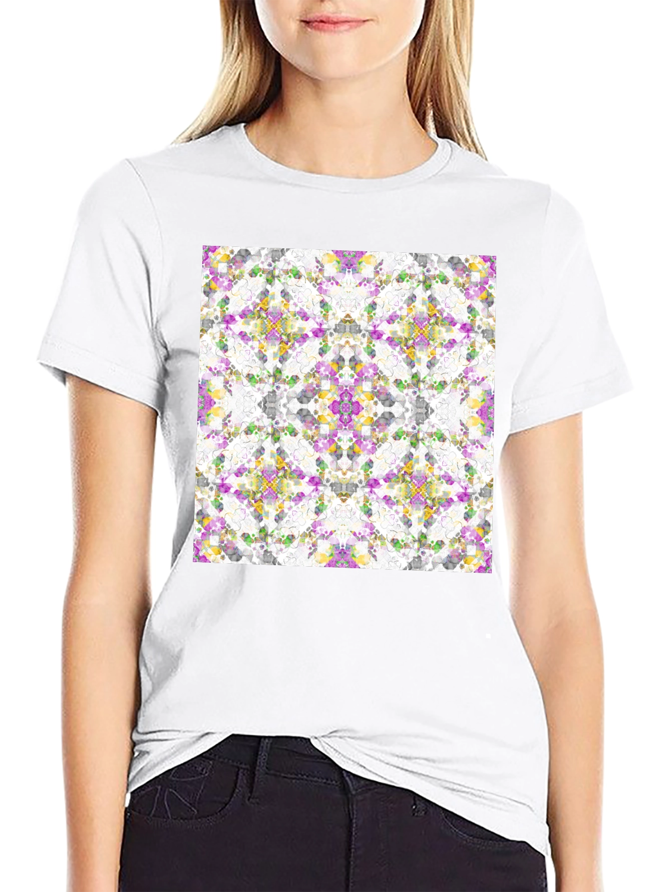 Kaleidoscope Mosaic Print Black T-Shirt