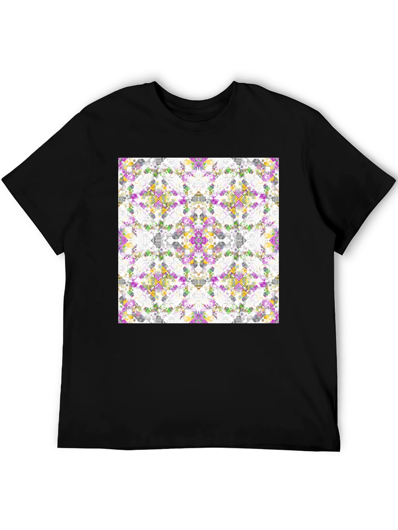 Kaleidoscope Mosaic Print Black T-Shirt