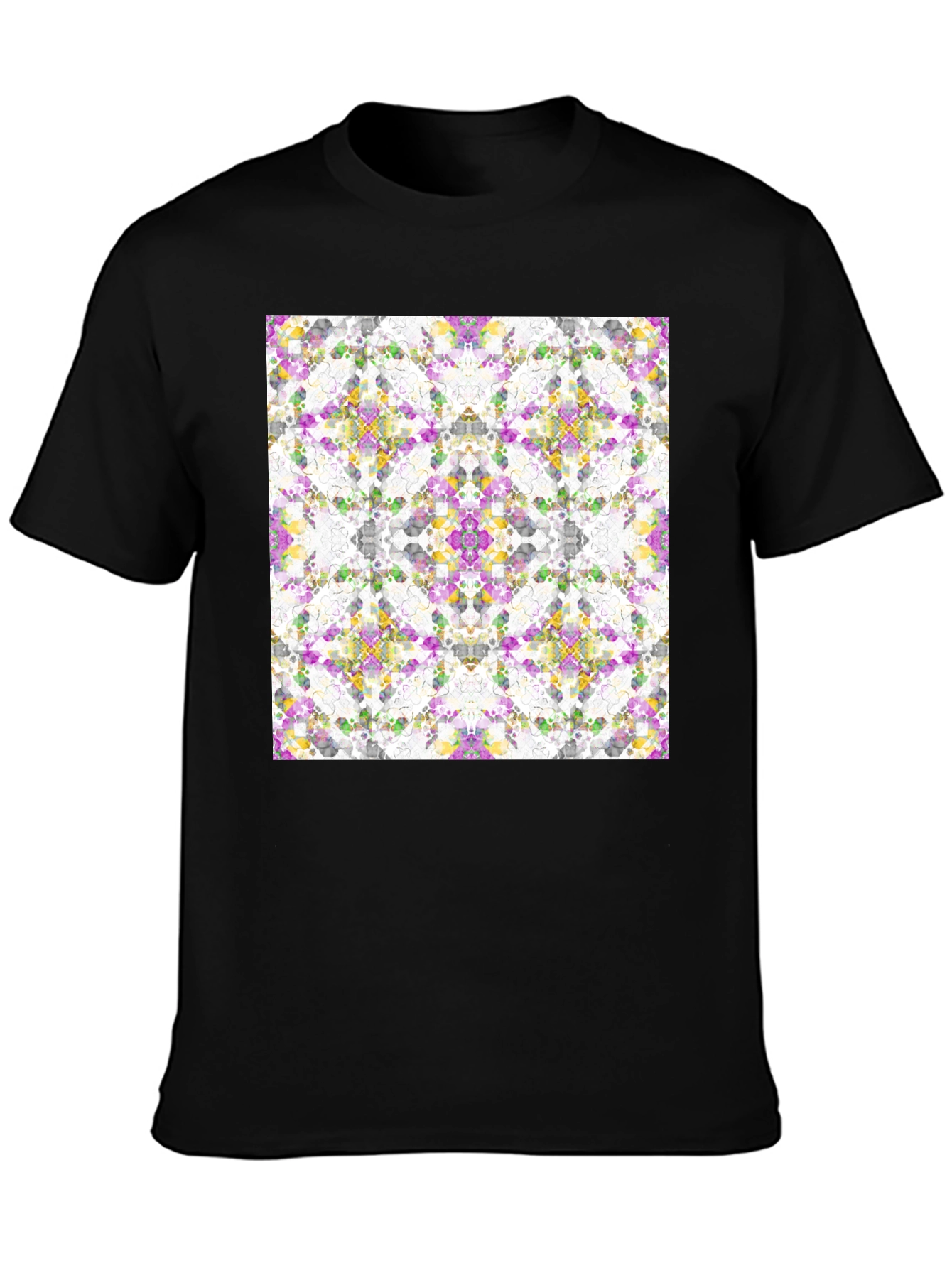 Kaleidoscope Mosaic Print Black T-Shirt