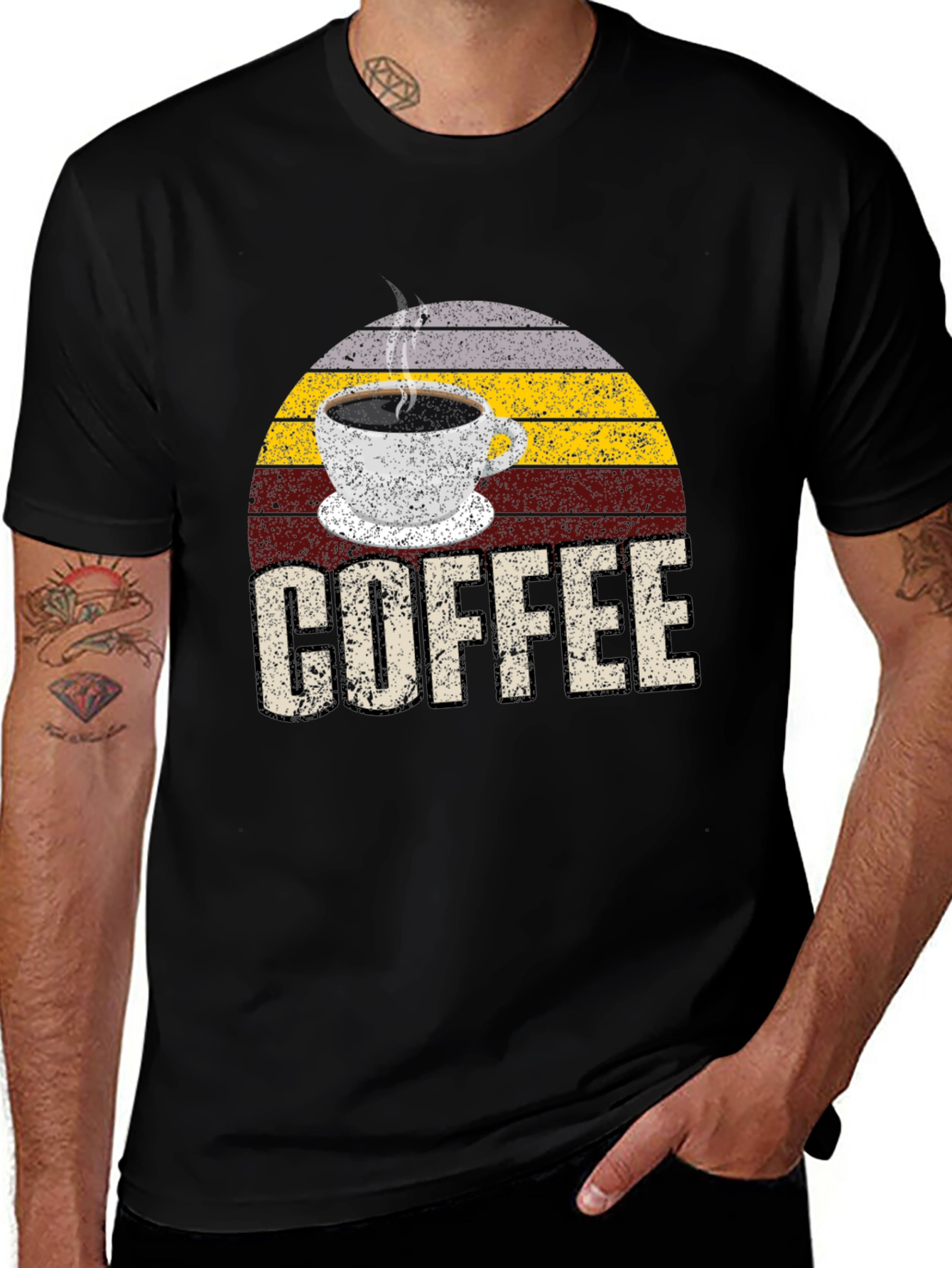 Retro Coffee Graphic T-Shirt - Black