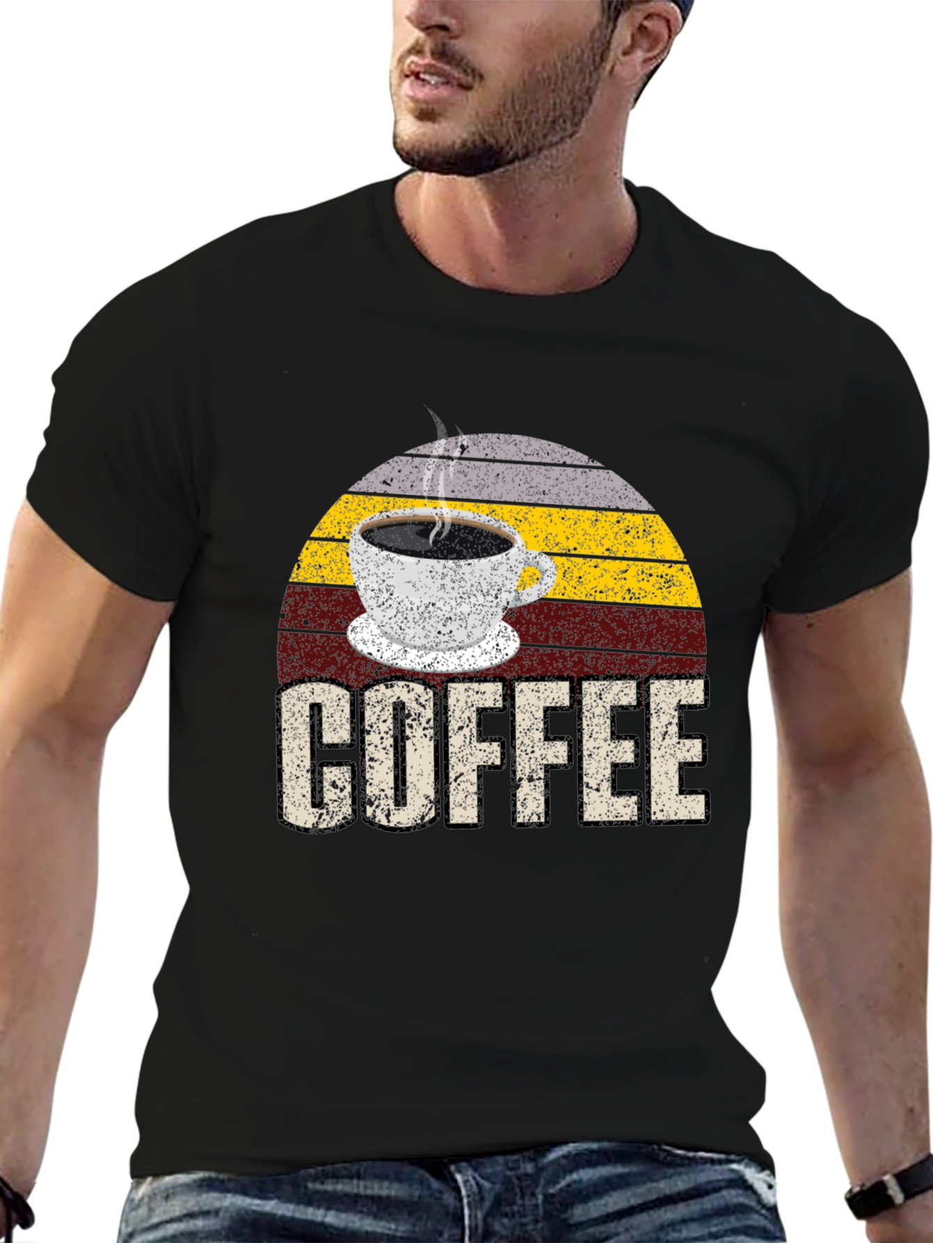 Retro Coffee Graphic T-Shirt - Black