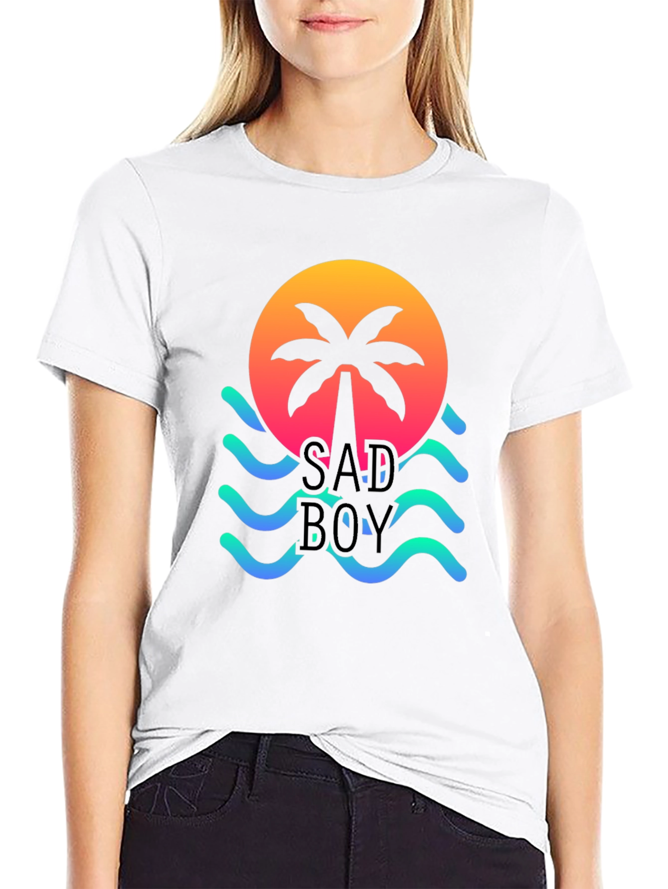Sad Boy Graphic Tee - Sunset Palm Wave Design