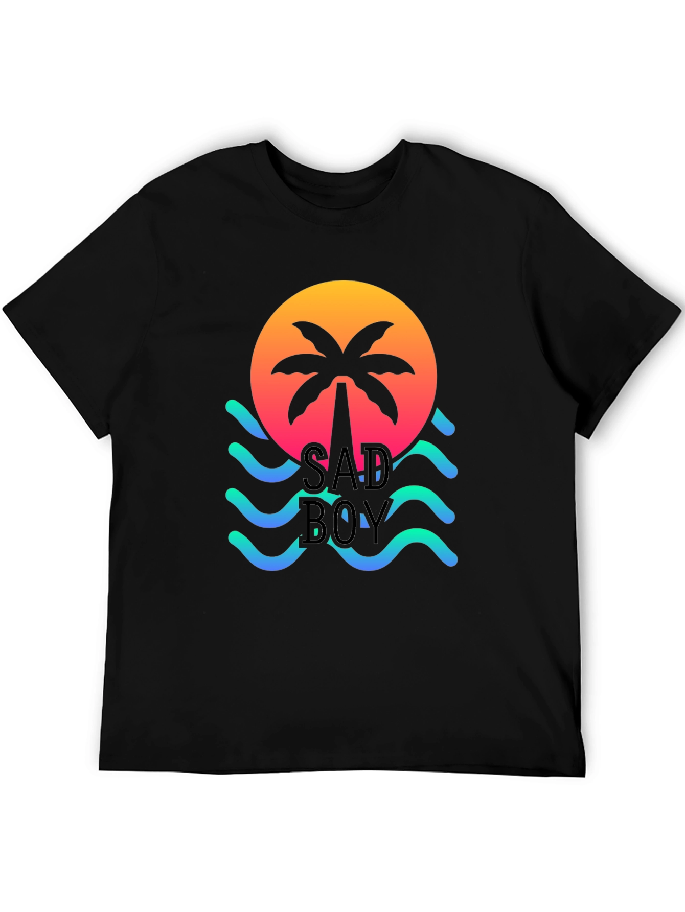 Sad Boy Graphic Tee - Sunset Palm Wave Design