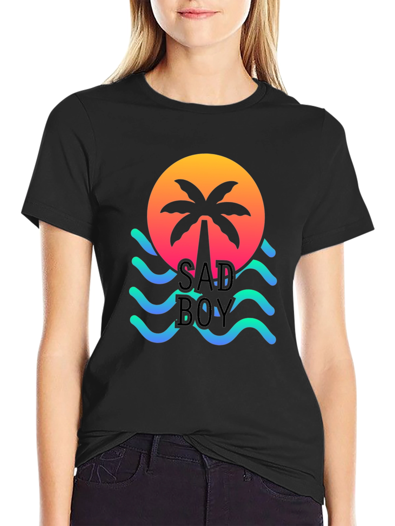 Sad Boy Graphic Tee - Sunset Palm Wave Design