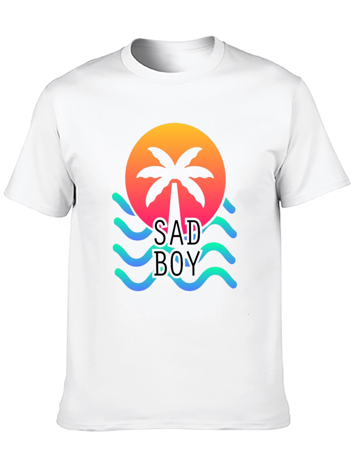 Sad Boy Graphic Tee - Sunset Palm Wave Design