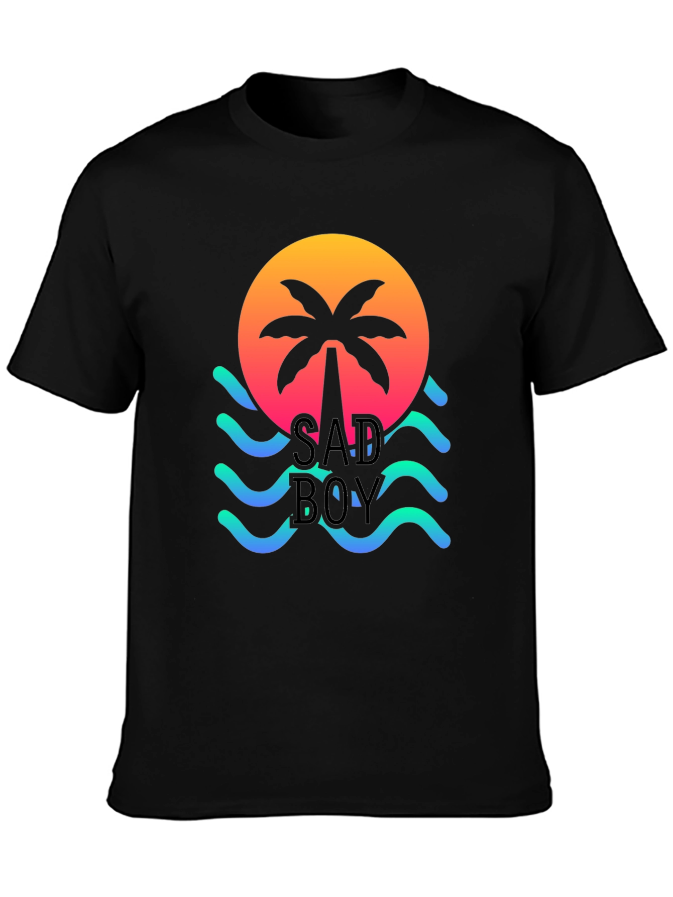 Sad Boy Graphic Tee - Sunset Palm Wave Design