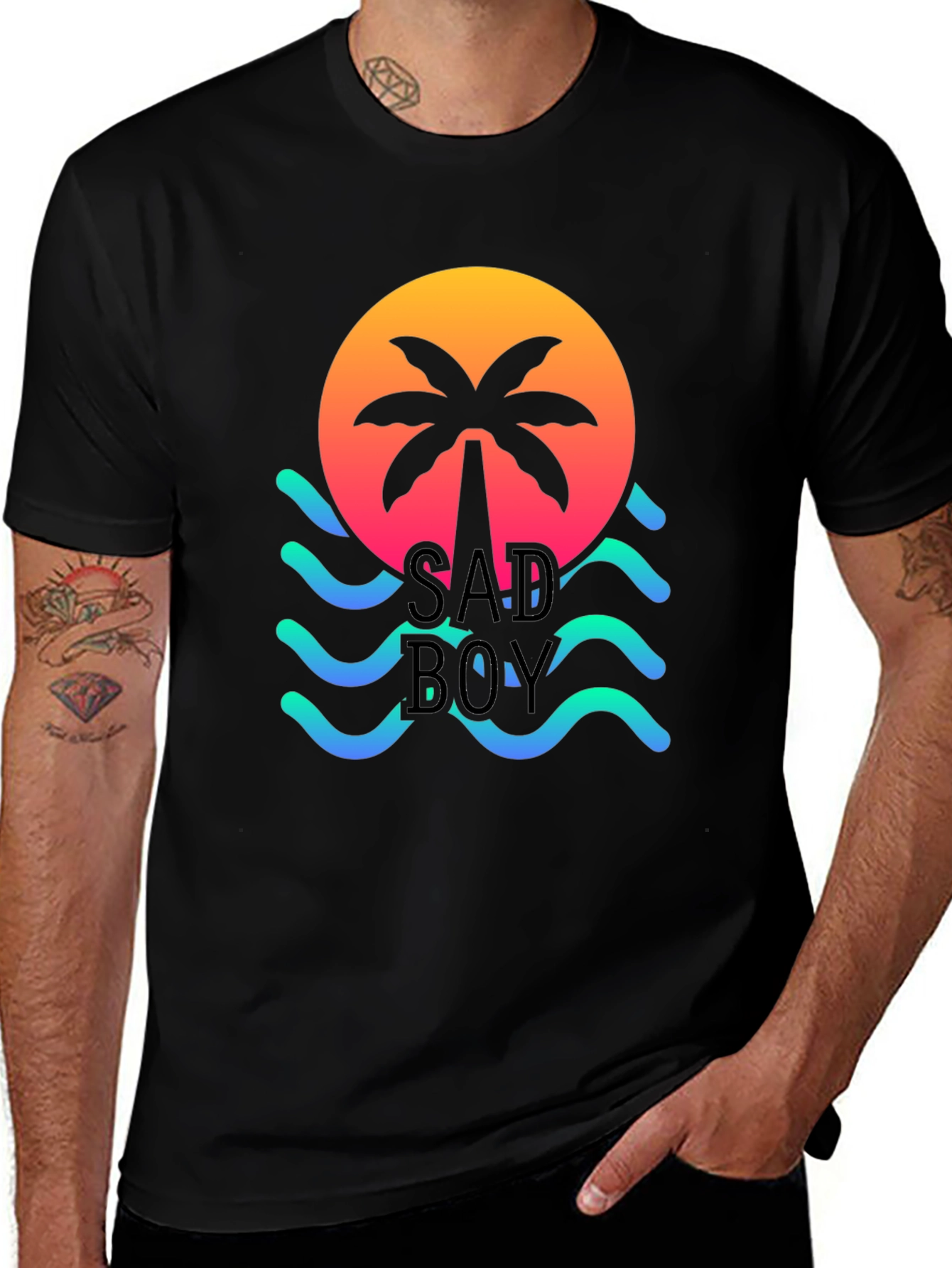 Sad Boy Graphic Tee - Sunset Palm Wave Design